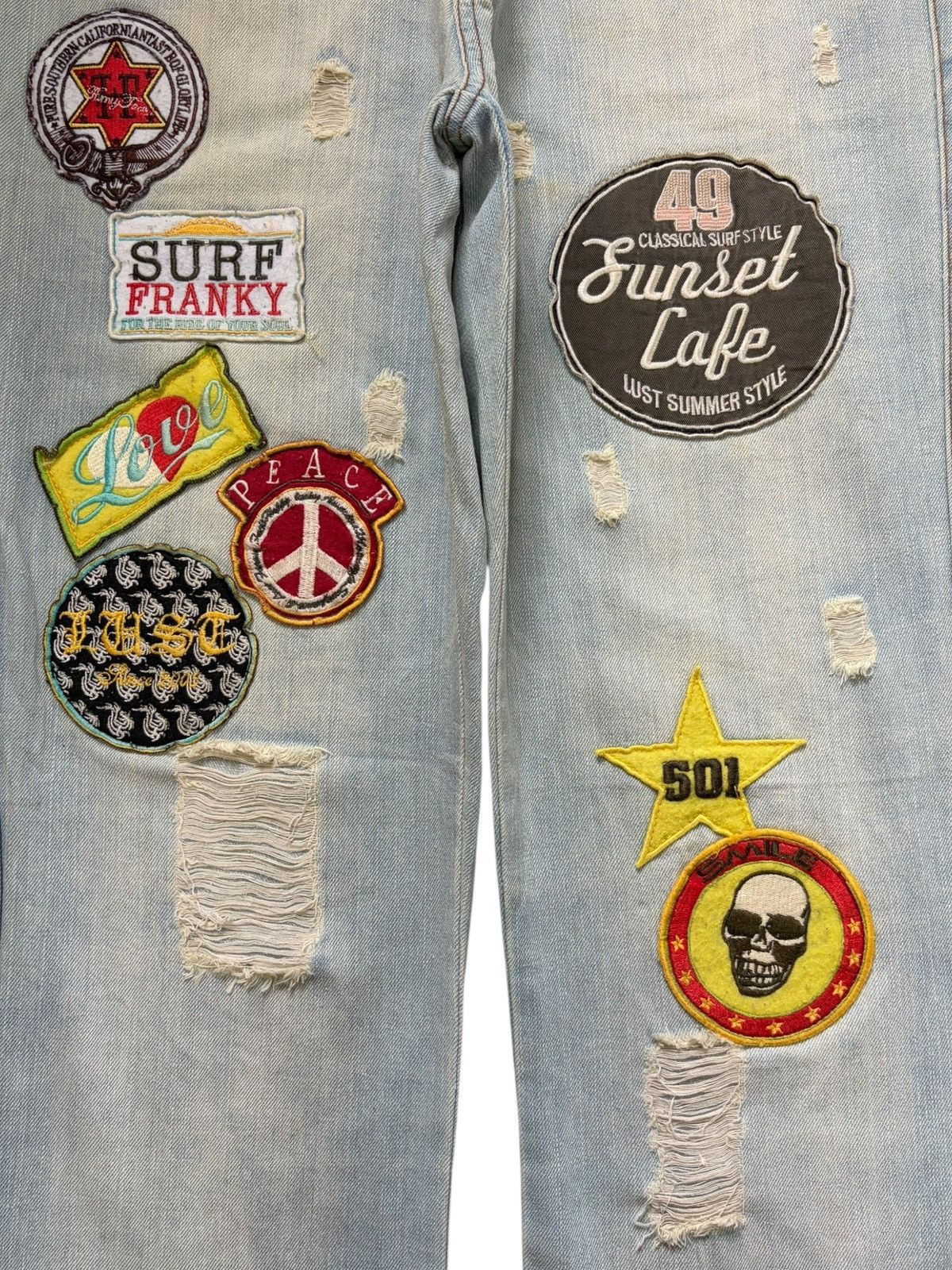 Hysteric Glamour Vintage Japanese Brand Patches Distress Flare Jeans Size 30" / US 8 / IT 44 - 3 Thumbnail