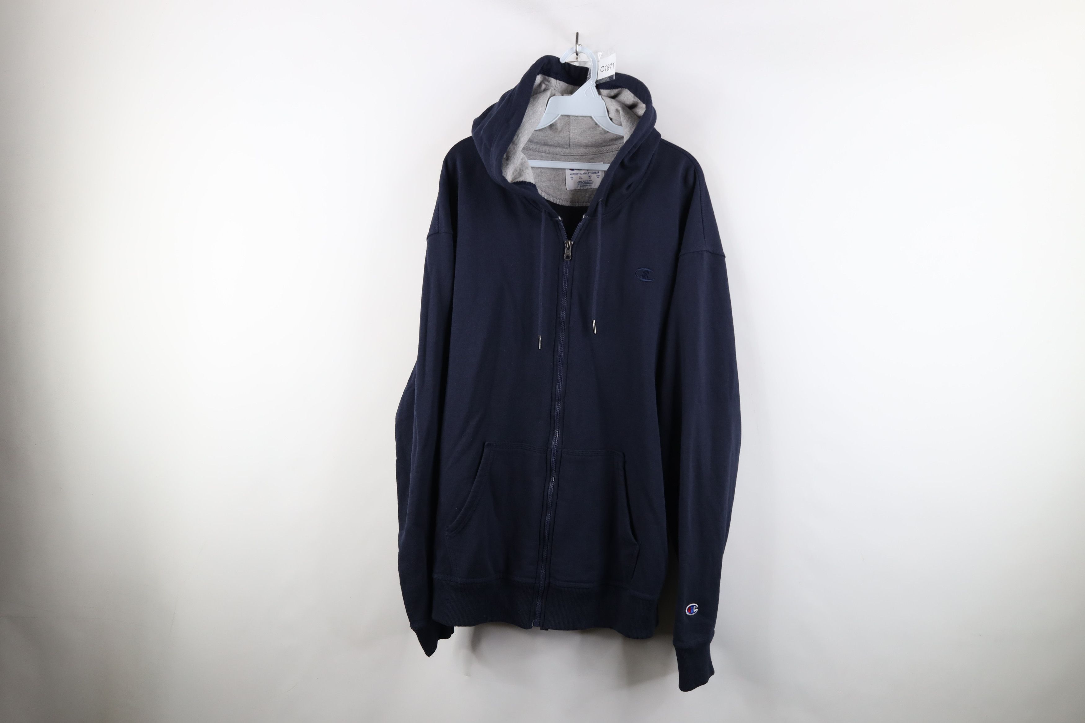Vintage Champion Monochrome Full Zip Hoodie Sweatshirt Blue