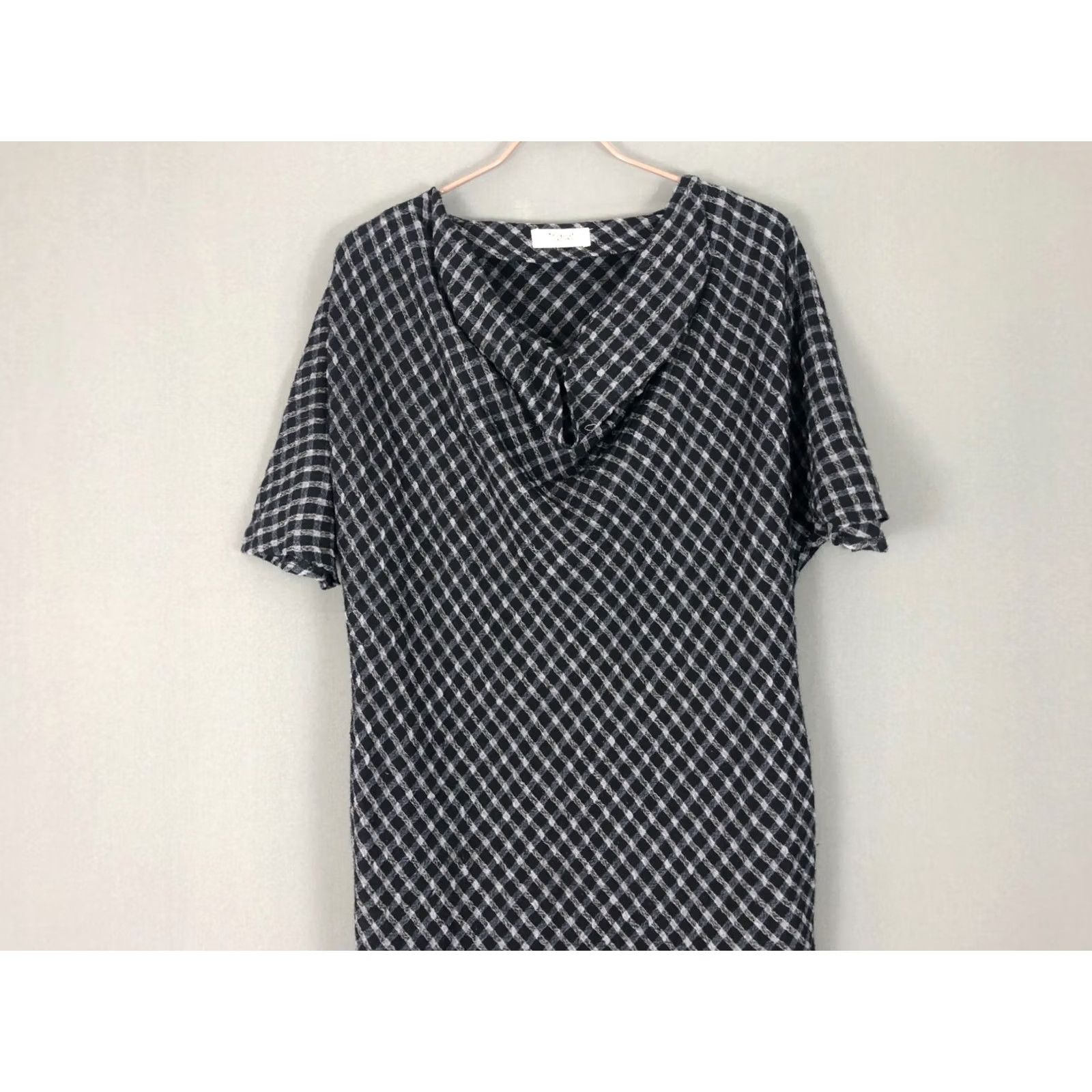 Vintage Toast Wool Blend Pencil Dress Women Size 10 Black Check V-Neck Short Sleeve Dolman Sleeve Knee Length Casual Dress Size L / US 10 / IT 46 - 3 Thumbnail