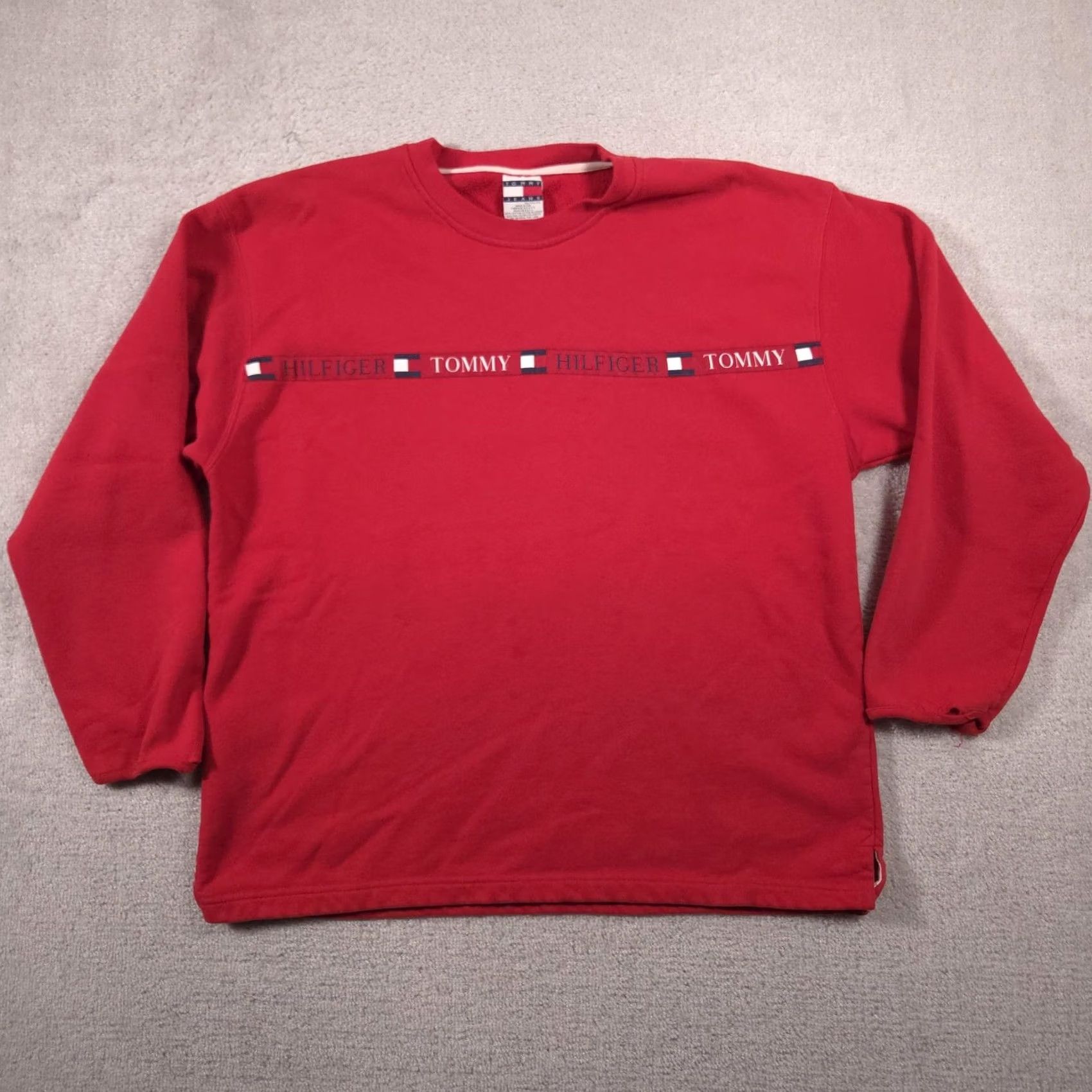 Tommy Hilfiger VINTAGE Tommy Hilfiger Tommy Jeans Sweatshirt Mens 2XL Red Crewneck Fleece 90s Size US XXL / EU 58 / 5 - 2 Thumbnail