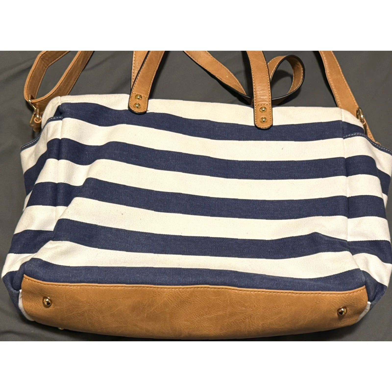Vintage White Elm Blue & White Striped Tote Bag Purse Size ONE SIZE - 5 Thumbnail
