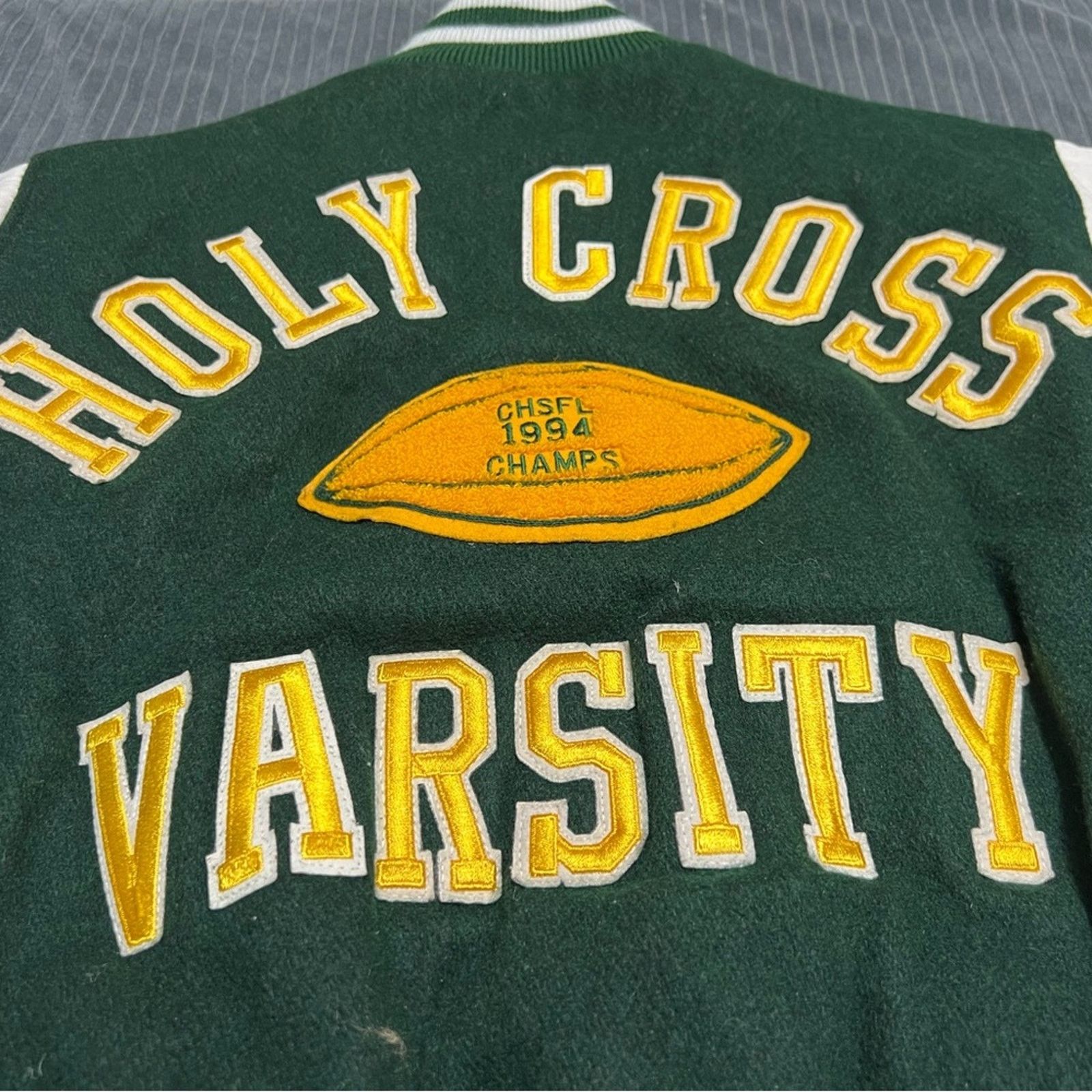 Other 90’s Union Made Holy Cross Football Jacket Leather Wool Size US XL / EU 56 / 4 - 8 Thumbnail