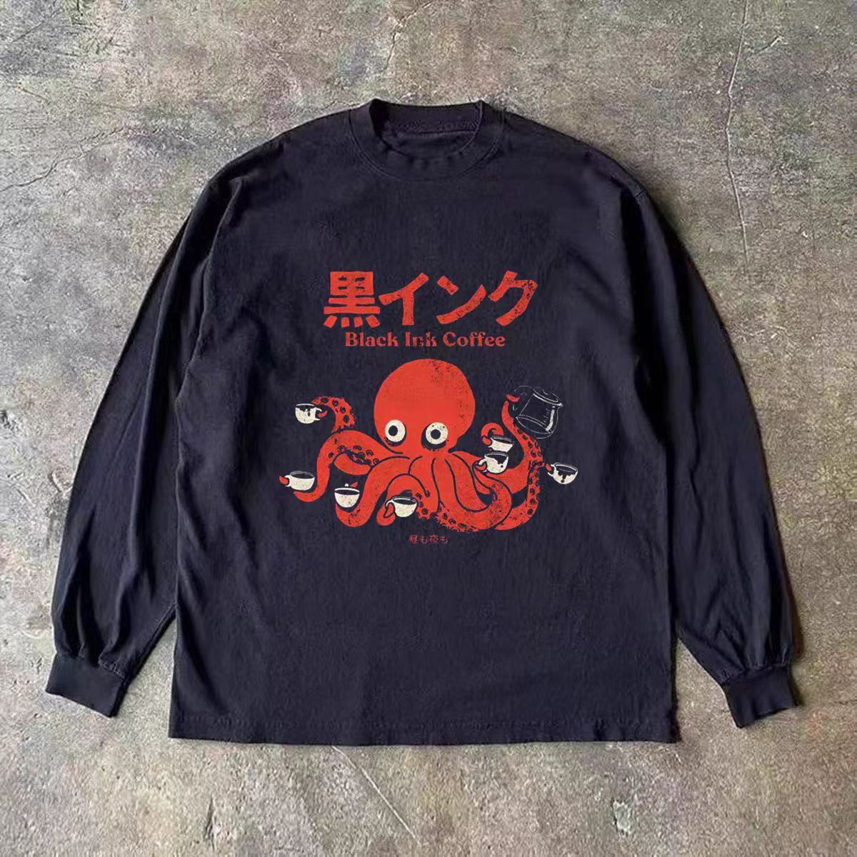 Vintage Black retro octopus print long-sleeved cotton t-shirt Size US M / EU 48-50 / 2 - 1 Thumbnail