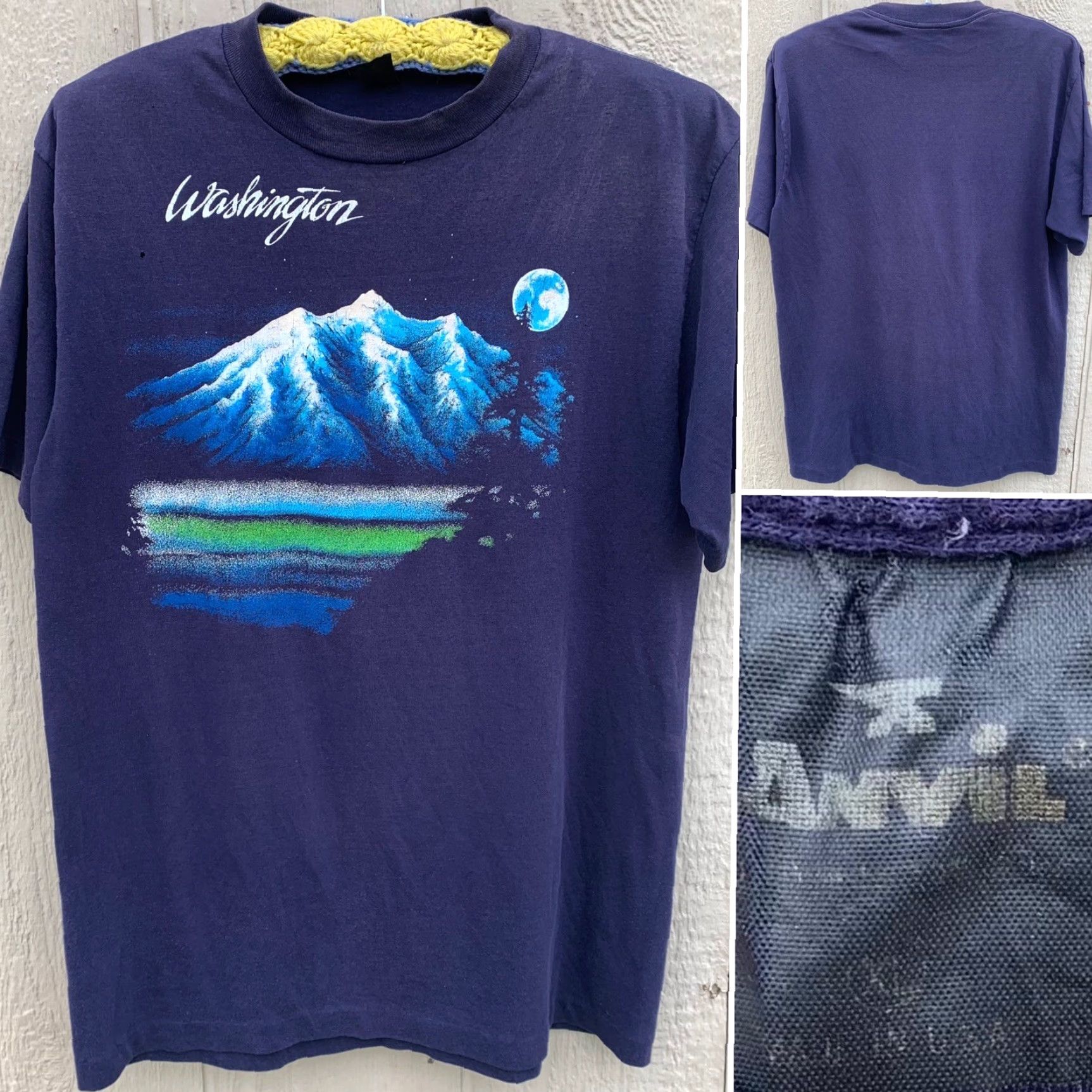 Anvil VINTAGE Washington T-Shirt Mountain Moon Graphics XL 70s 1970s 80s Anvil Mens Graphic Print Short Sleeve Crew Neck Blue US Made Size XL Size US XL / EU 56 / 4 - 2 Thumbnail