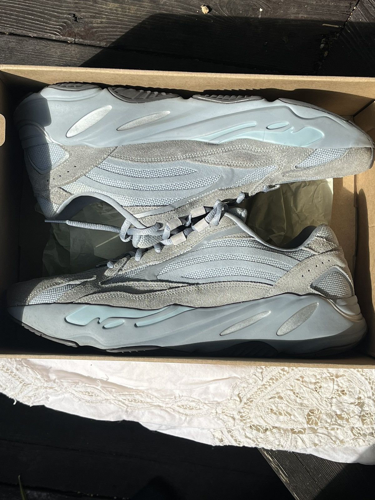 yeezy 700 v2 hospital blue on feet