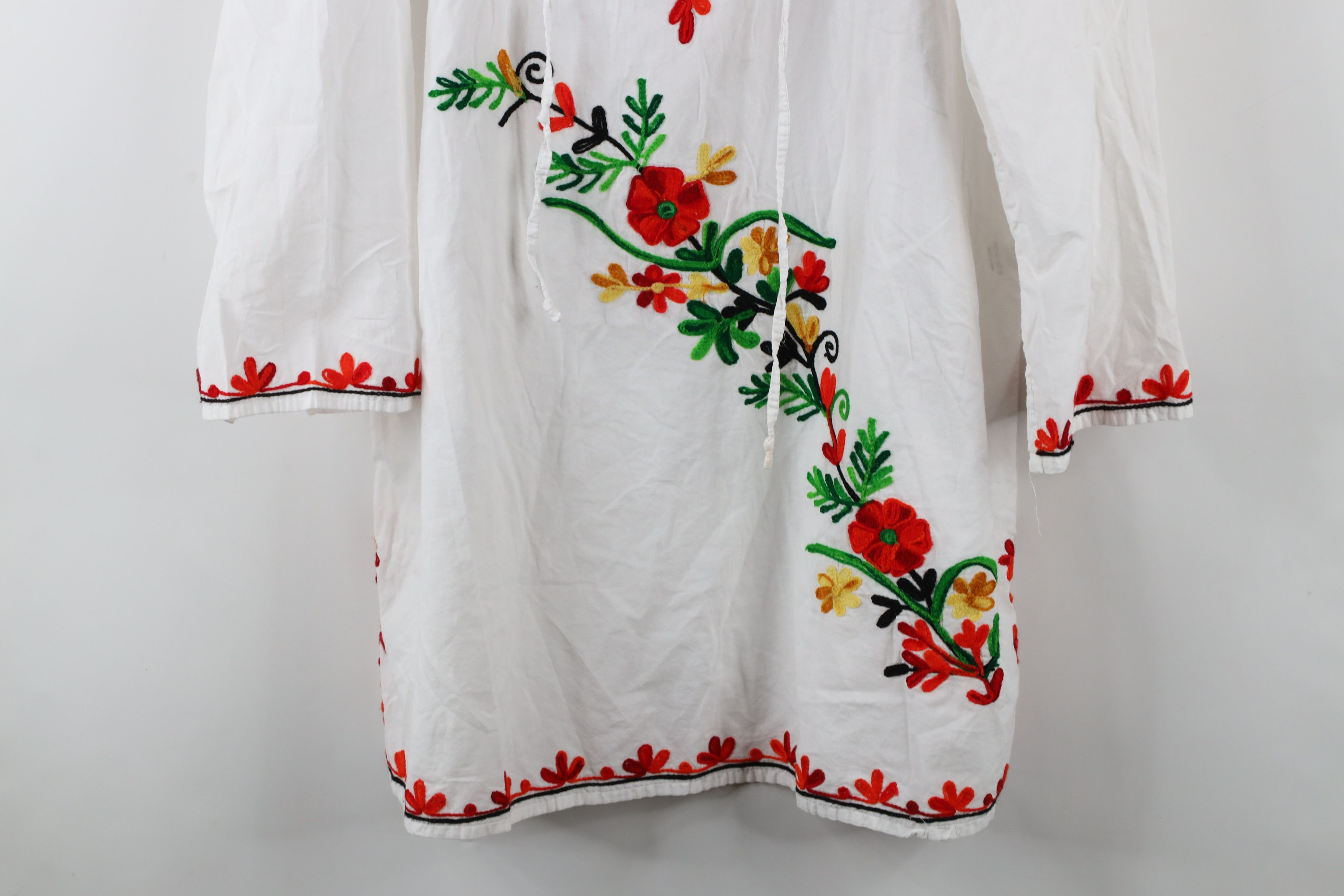 Vintage Vintage 90s Boho Chic Embroidered Blouse Top Hippy White Size XXL / US 16-18 / IT 52-54 - 3 Thumbnail