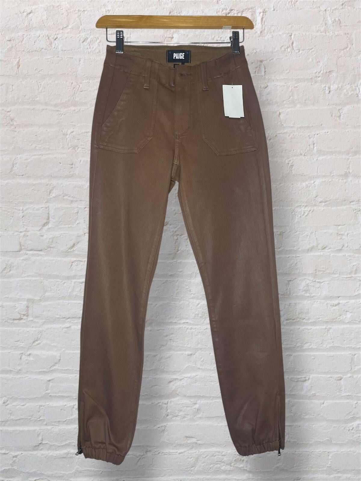 Paige PAIGE Mayslie Coated Jogger Pants Chicory Coffee streetwear Size 23" - 1 Thumbnail