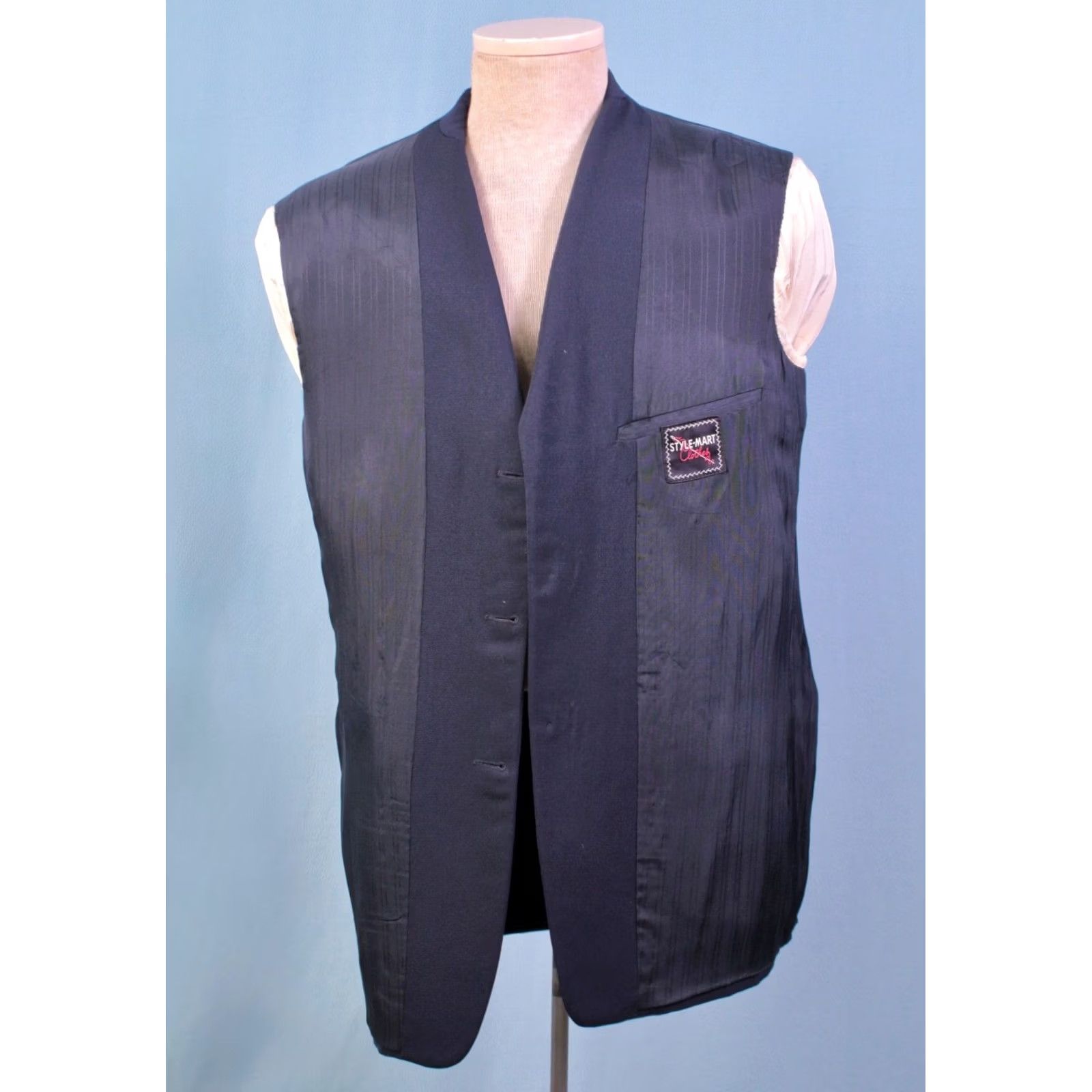 Vintage VINTAGE 50s Wool Suit Navy Blue 3 Button M Mens Size 40R - 7 Thumbnail