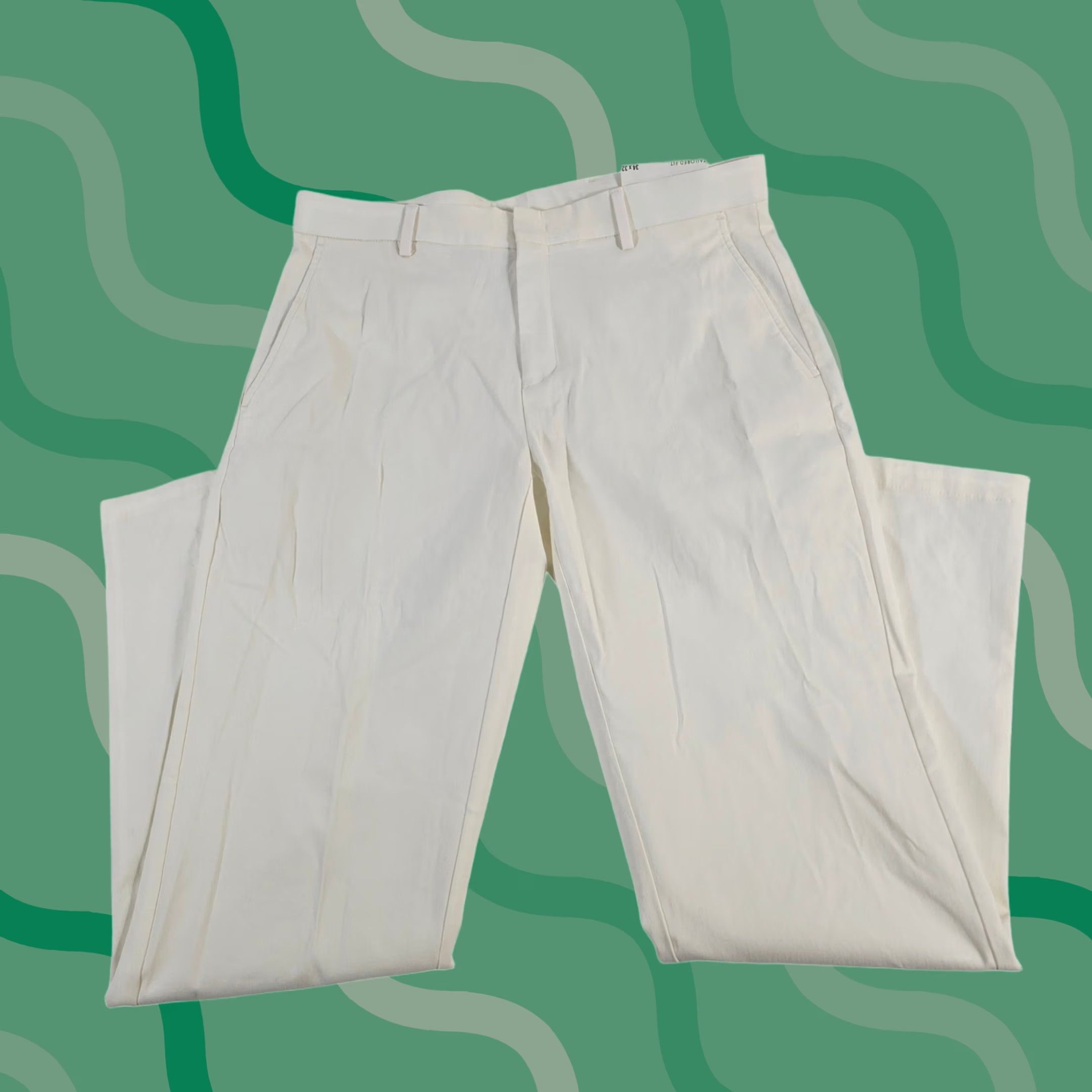Vintage JOS A BANK Traveler Chino Active Pants Tailored Fit Mens 34x32 Cream Pants Slim Khakis Casual Workwear Travel Mens Size US 34 / EU 50 - 1 Thumbnail