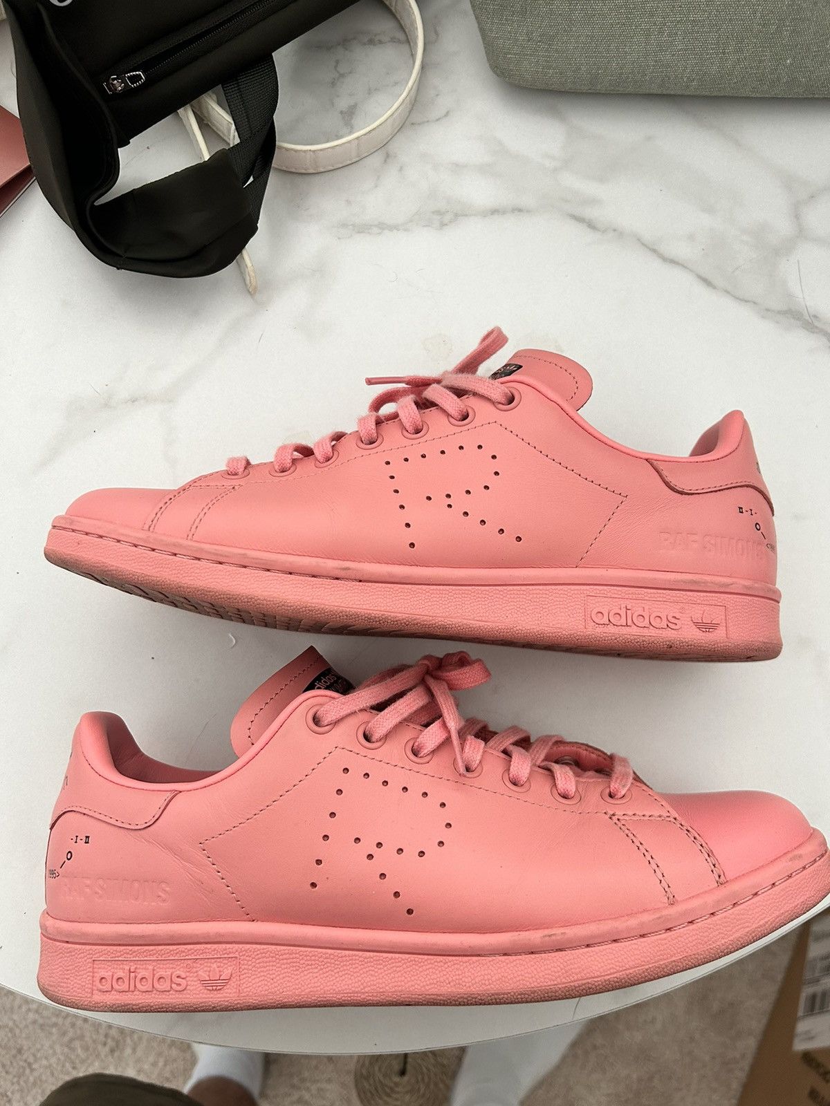 image of Adidas Stan Smith Raf Simons Pink Shoes in Salmon, Men's (Size 9)