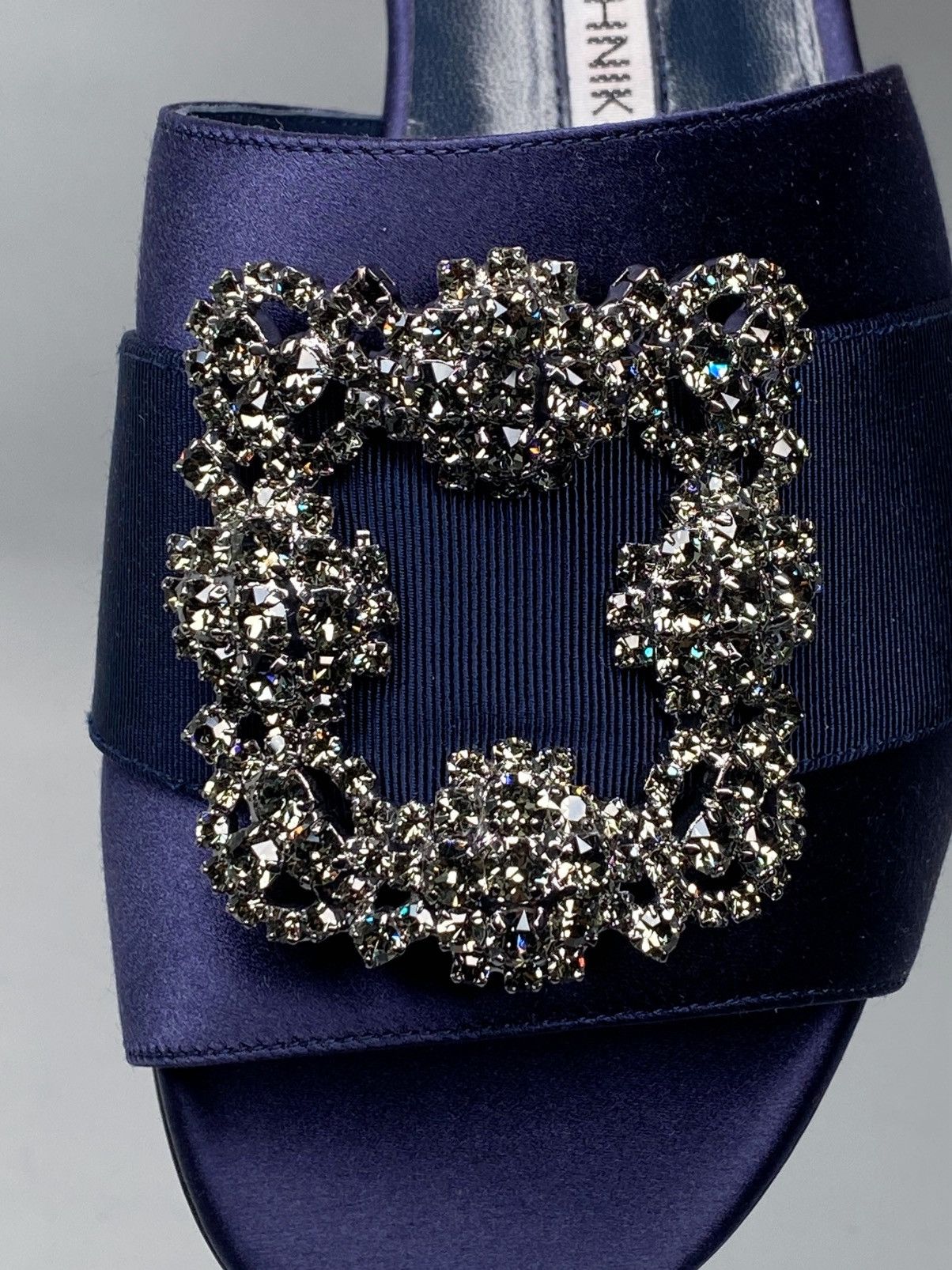 Manolo Blahnik Manolo Blahnik Navy Satin Jewel Buckled Flat Sandals size 37 Size US 7 / IT 37 - 7 Thumbnail