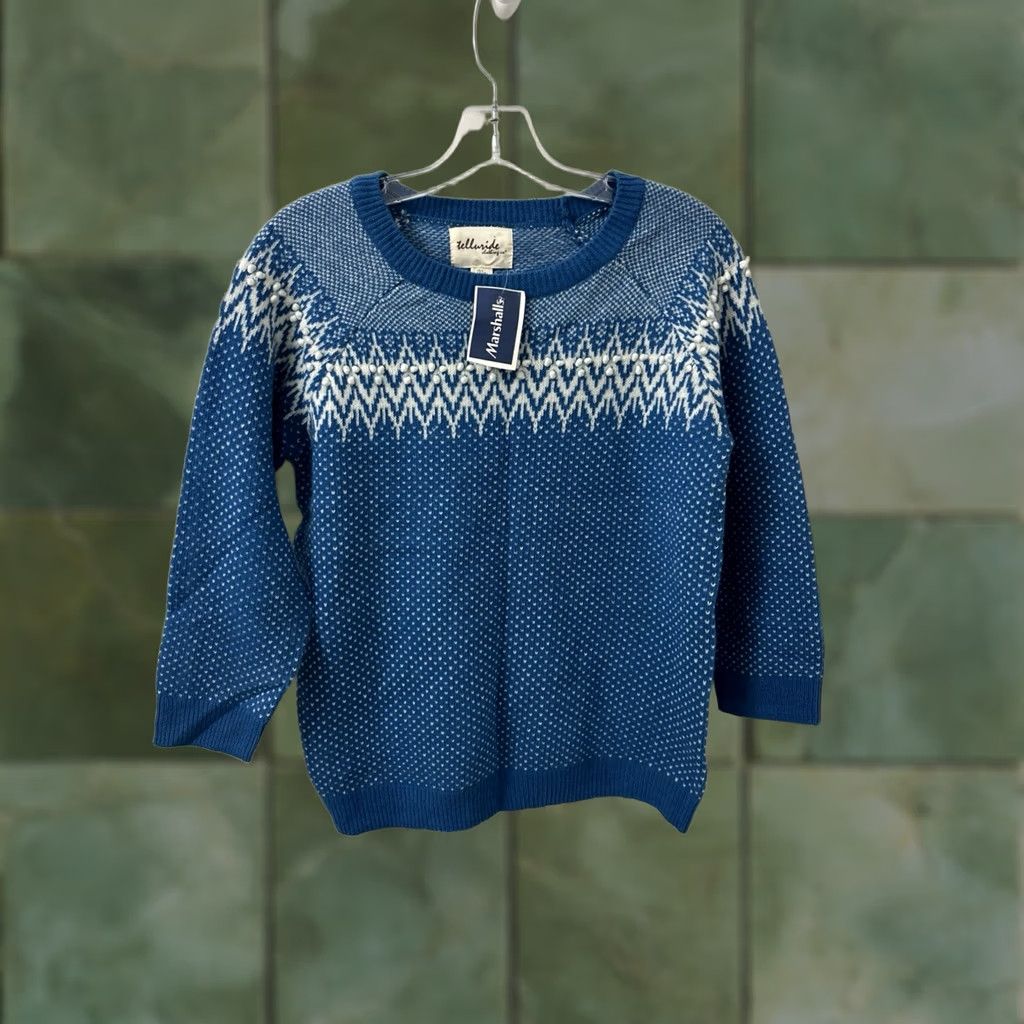 CO Telluride Clothing Co. Sweater Womens Large Blue Fair Isle Crew Neck Raglan Sleeve NWT Pullover Holiday Vintage-influenced Style Christmas Size L / US 10 / IT 46 - 1 Thumbnail