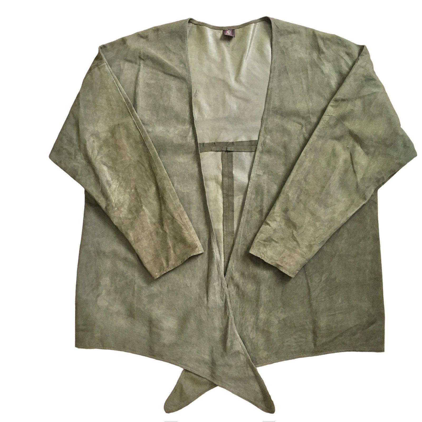 Anne Klein × Vintage 1970s Anne Klein Vintage Olive Green Suede Front Tie Jacket Size ONE SIZE - 1 Thumbnail