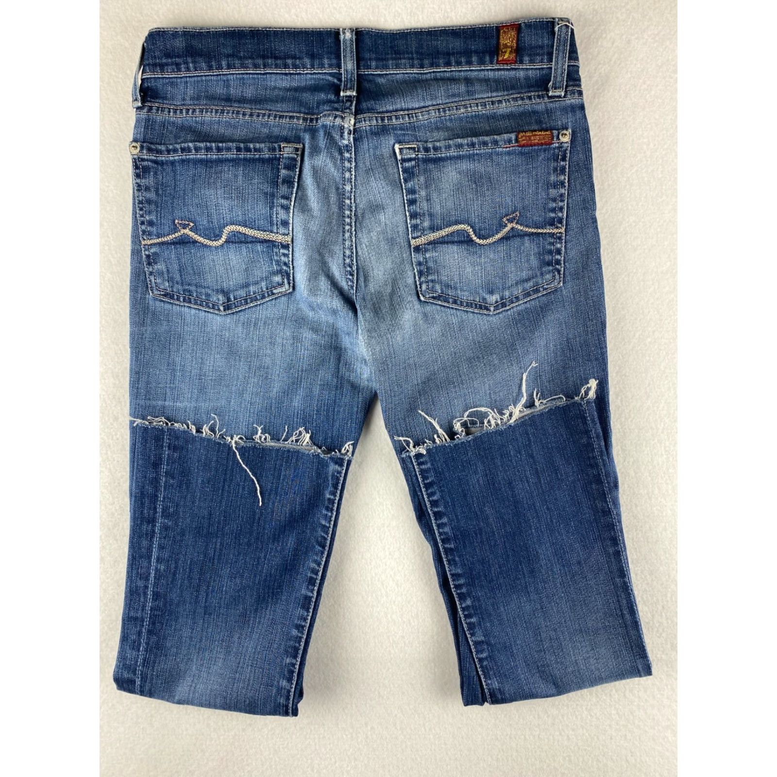 7 For All Mankind 7 For All Mankind Jeans 27 Womens Blue Bootcut Denim Stretch Fray Hem Regular Dark] Size 30" / US 8 / IT 44 - 2 Thumbnail