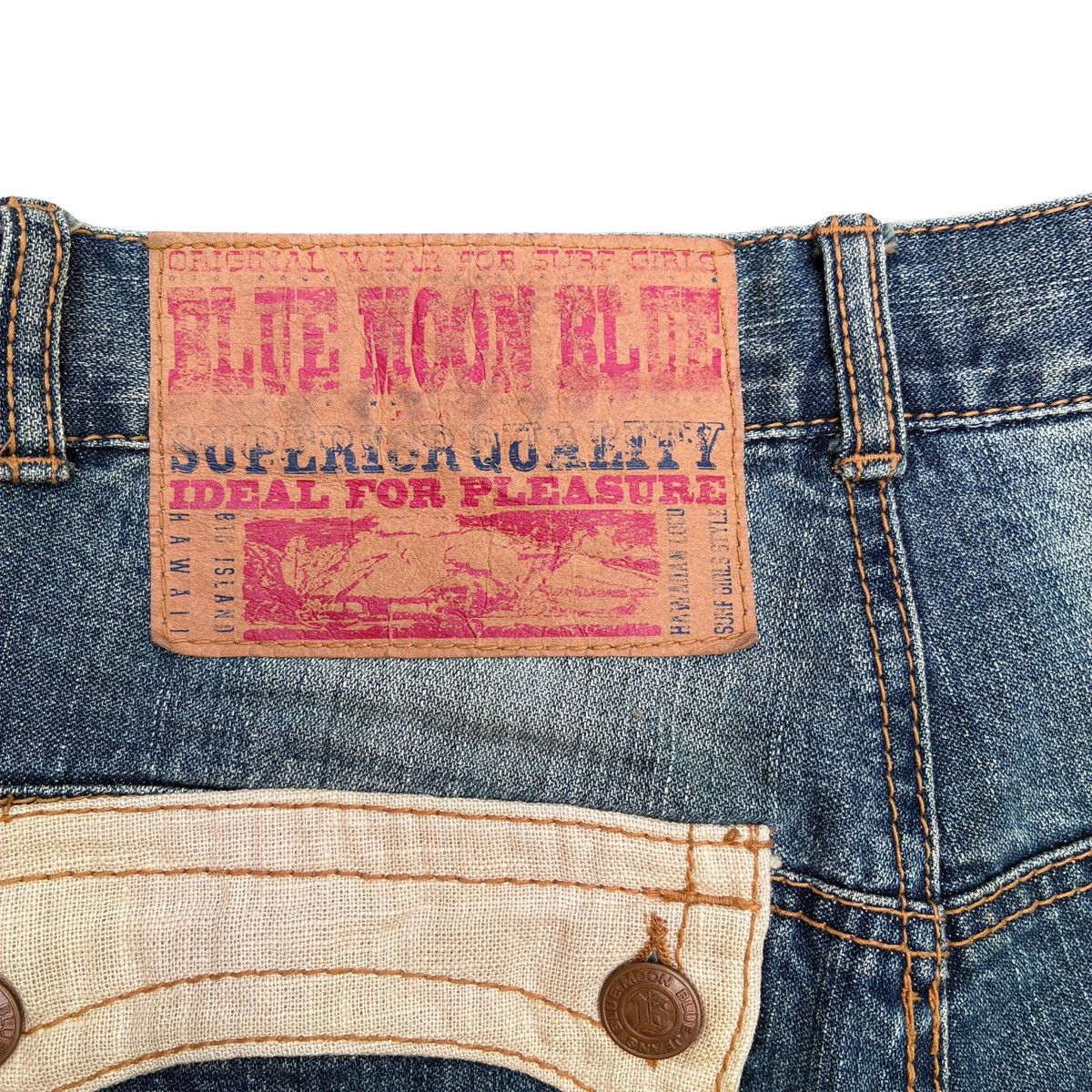 Japanese Brand Blue moon Blue Beach Sunset Embroidered Denim Shorts Size US 31 - 5 Thumbnail