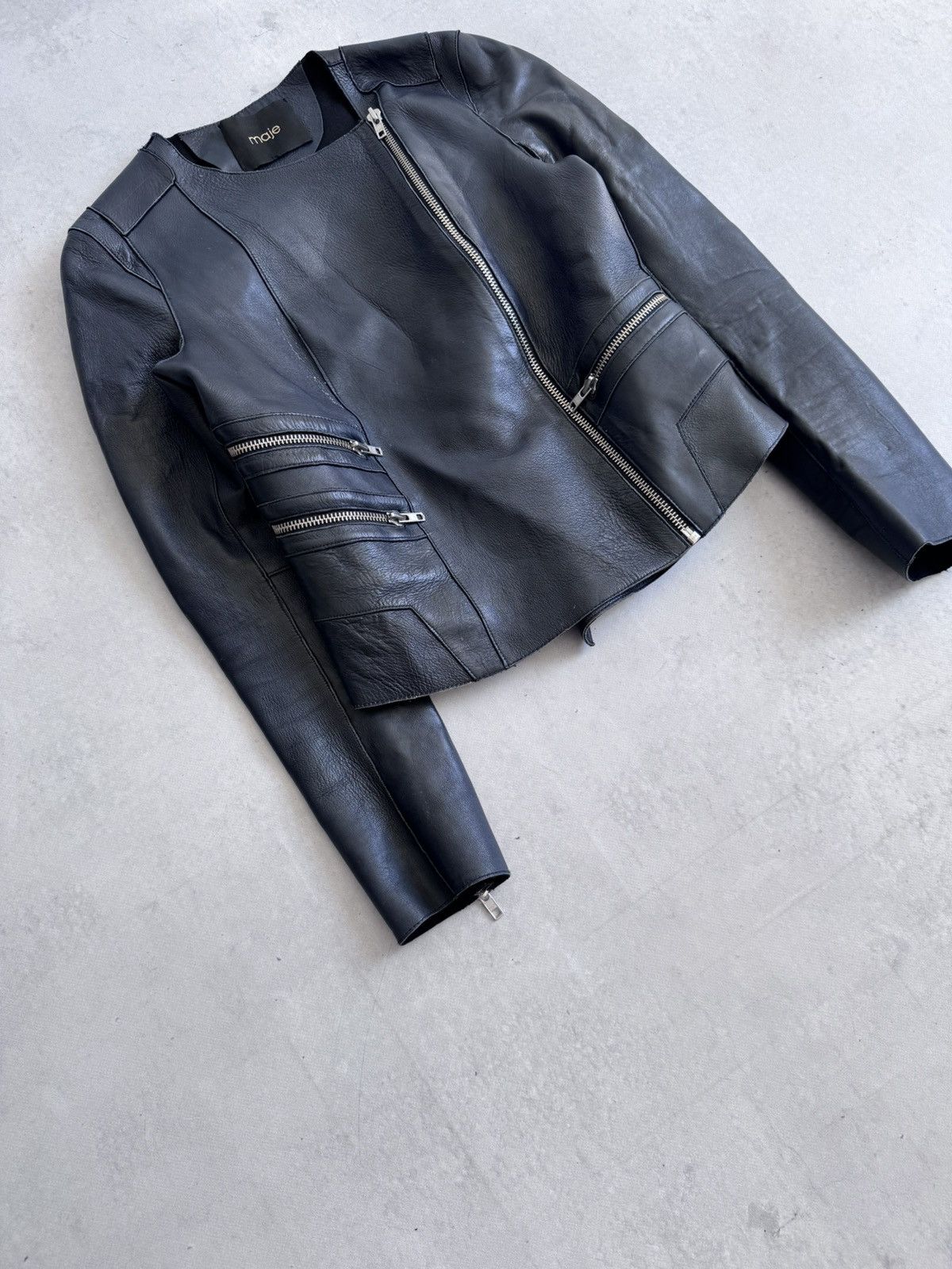 Maje Maje Leather Women’s Zip Biker Style Moto Jacket Y2K Size S / US 4 / IT 40 - 2 Thumbnail