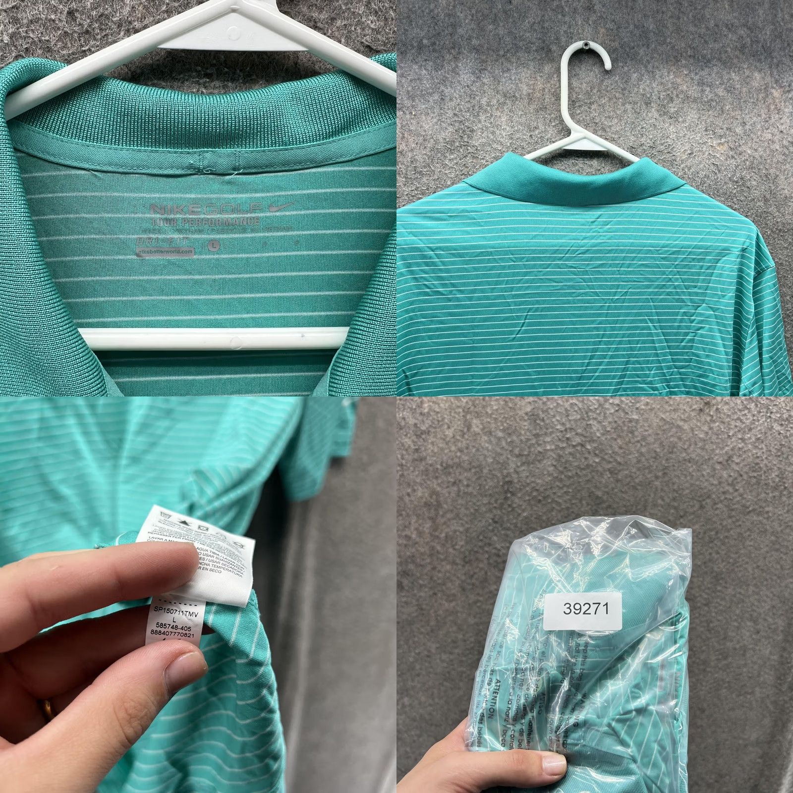 Nike Nike Golf Dri-FIT Polo Shirt Mens L Green Stripe Short Sleeve Size US L / EU 52-54 / 3 - 8 Thumbnail