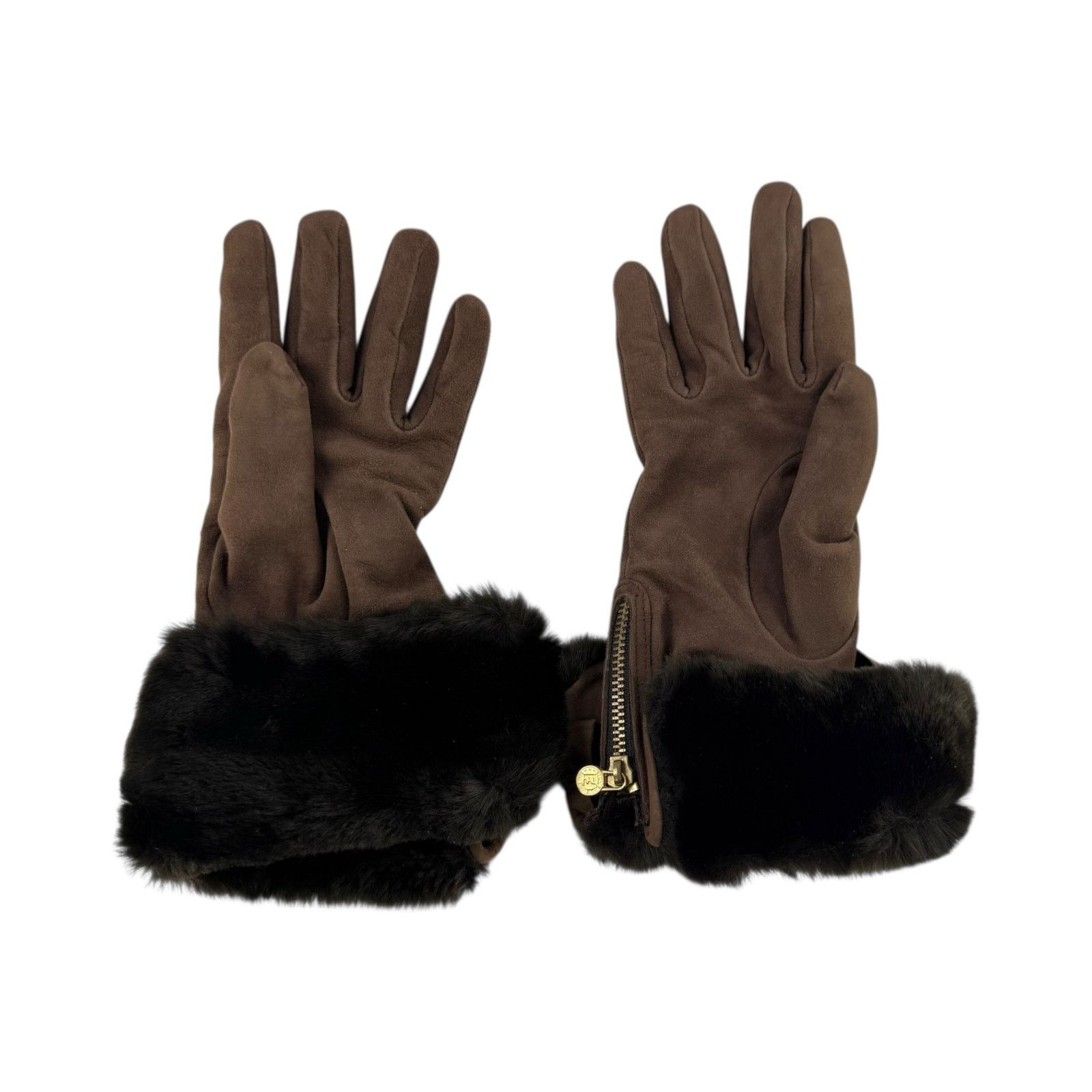 Fendi Fendi Brown Suede and Fur Gloves Size ONE SIZE - 2 Thumbnail