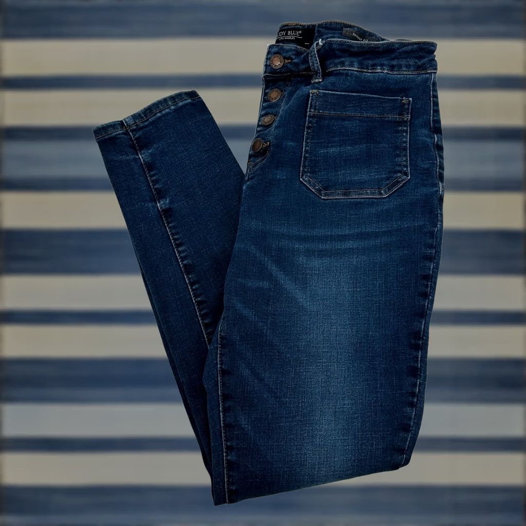 Vintage Judy Blue Skinny Fit Dark Wash High Rise Button Fly Patch Pocket Jeans 15/32 Size 24" / US 00 / IT 34 - 1 Thumbnail