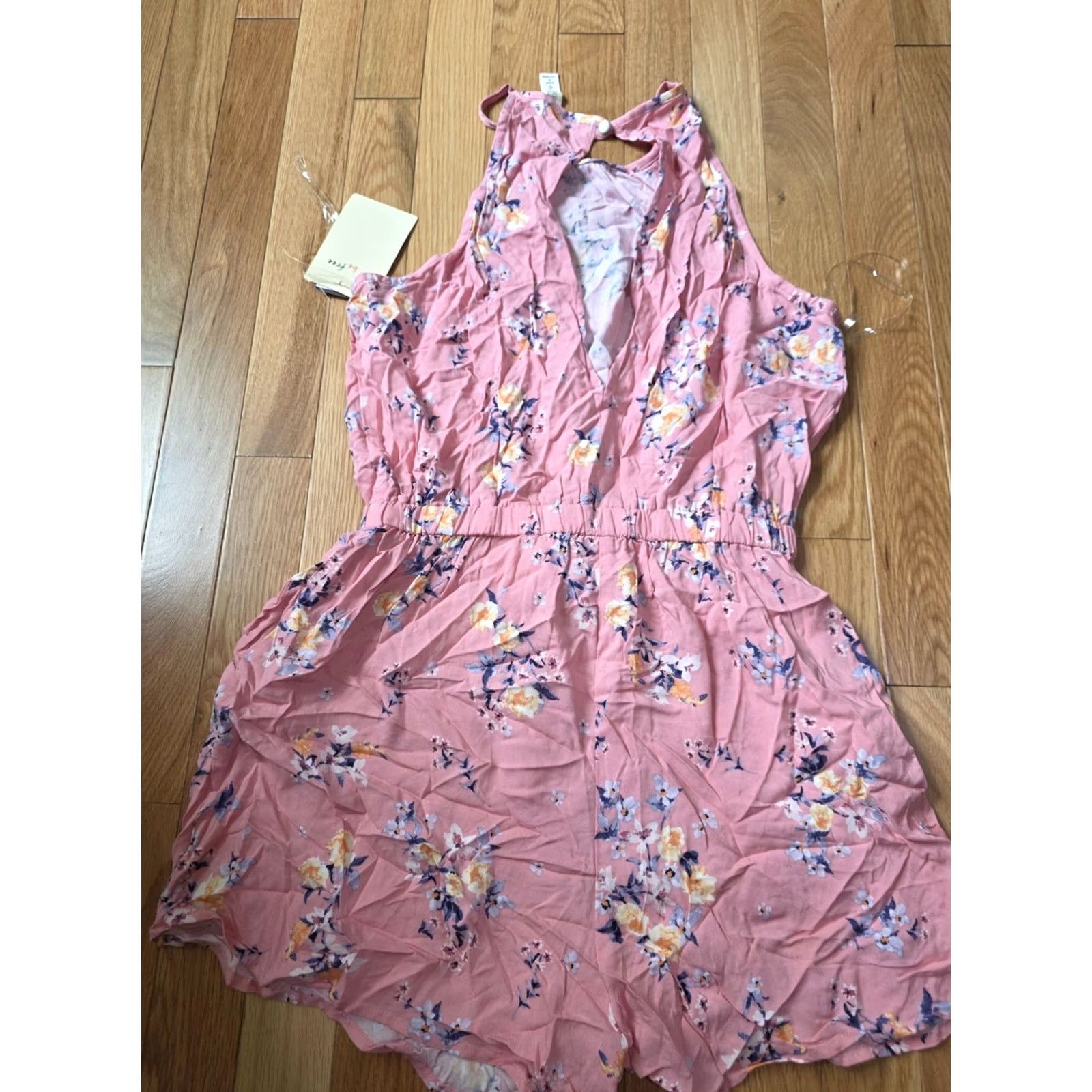 Vintage Bebop OnePiece Romper Women's S Pink Floral Halter Keyhole Back Elastic Size 28" / US 6 / IT 42 - 7 Thumbnail