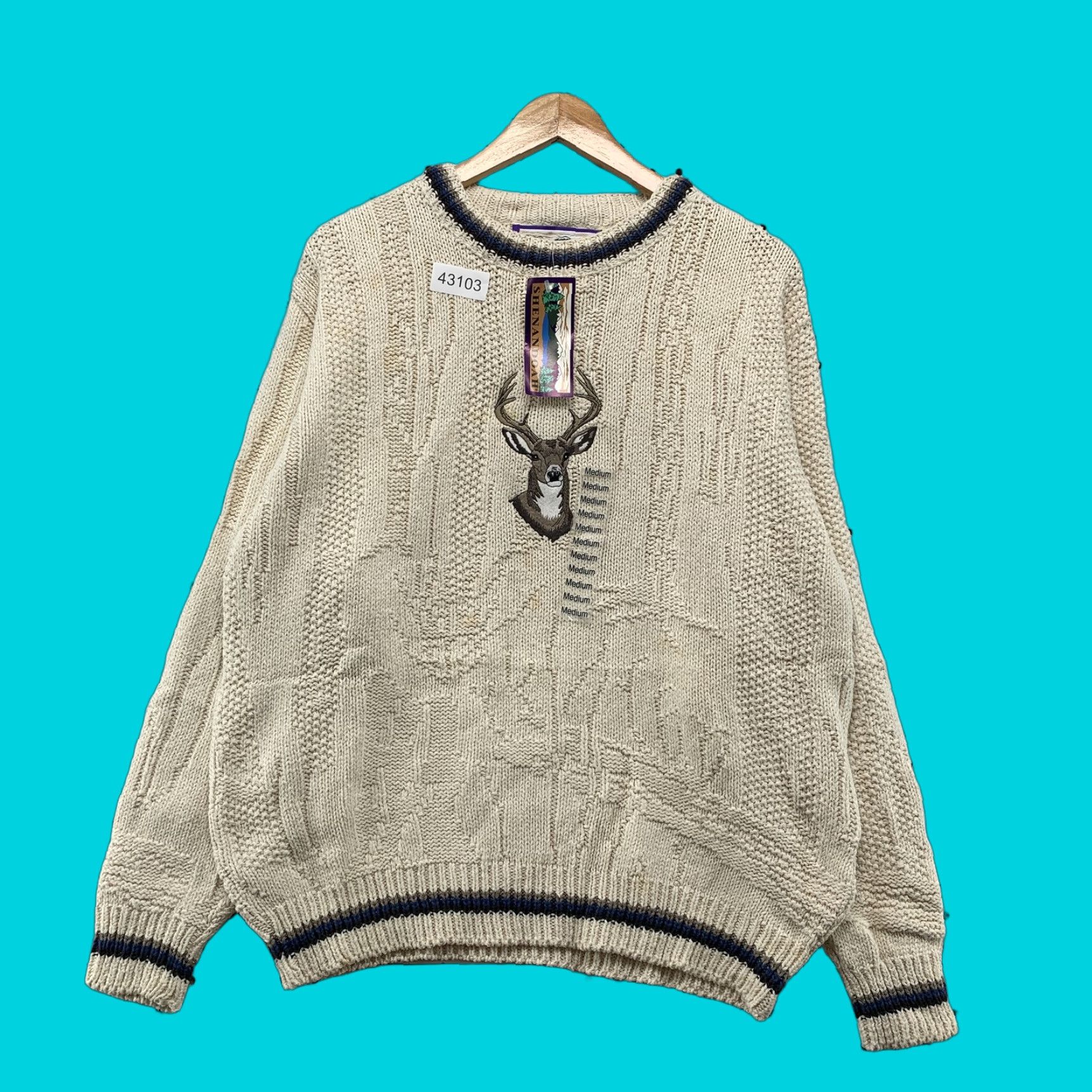 Vintage VINTAGE Shenandoah Sweater Beige Medium Chunky-Knit Crew Neck Pullover Deer NWT Mens Size US M / EU 48-50 / 2 - 1 Thumbnail