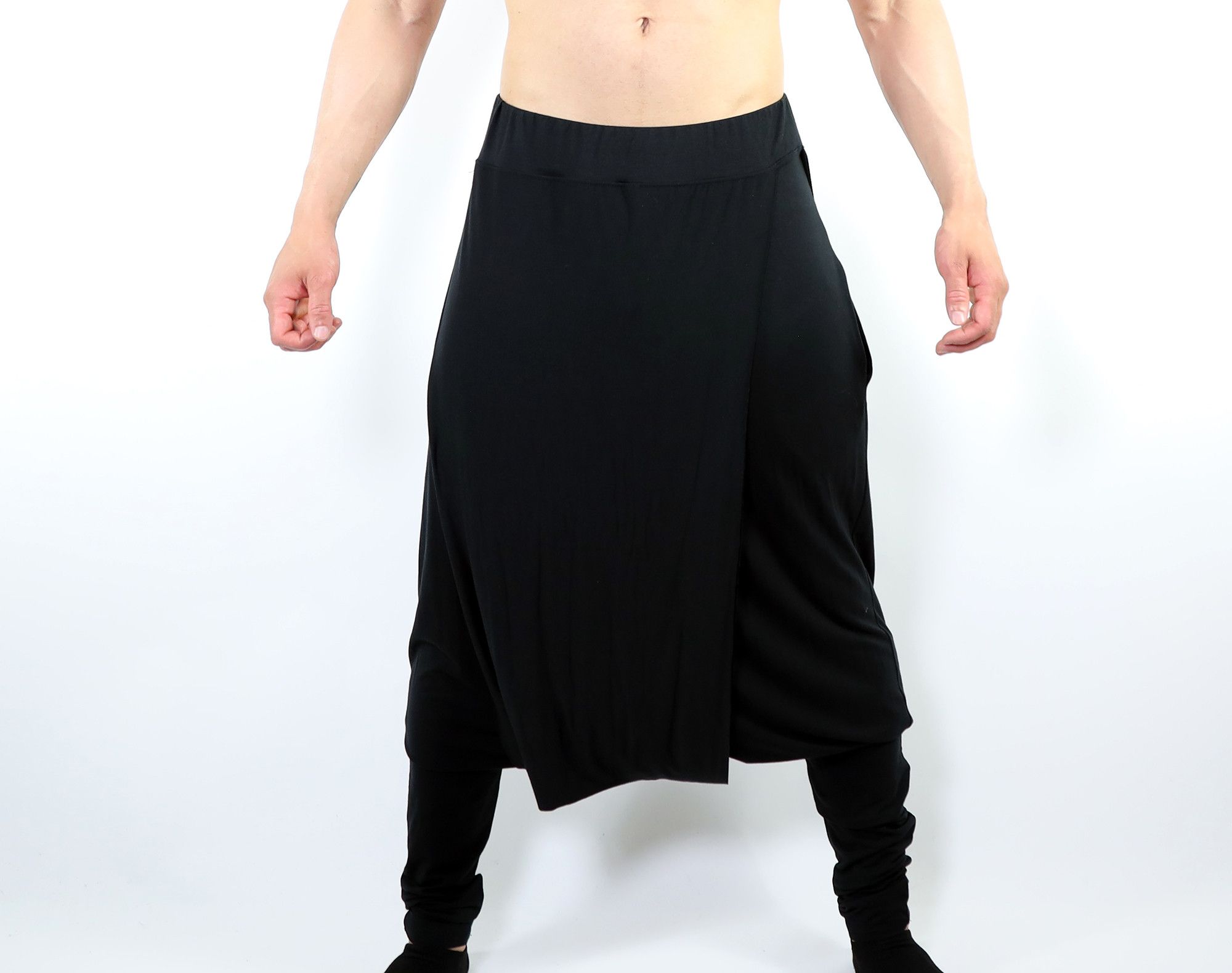 image of La Haines • Deep Crotch Harem Sweatpants in Black, Men's (Size 30)