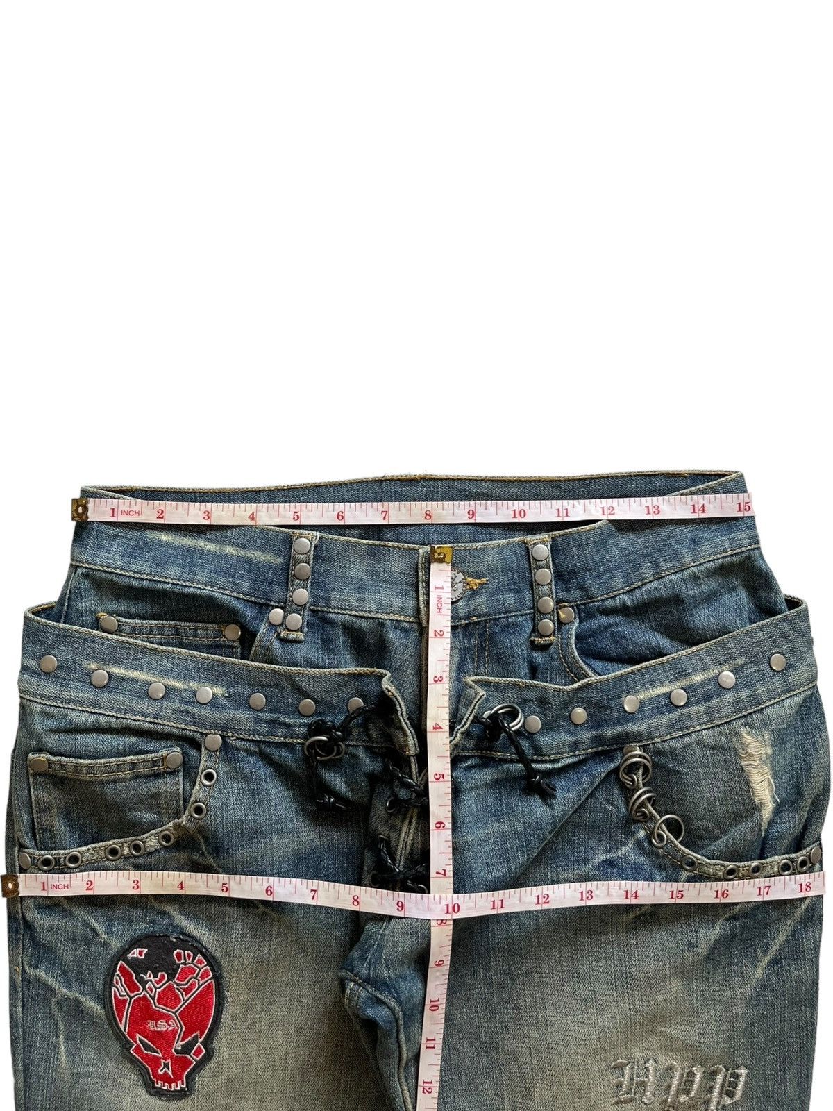 Seditionaries Vintage Japanese Laced Up Double Waist Mud Wash Flare Jeans Size US 30 / EU 46 - 11 Thumbnail