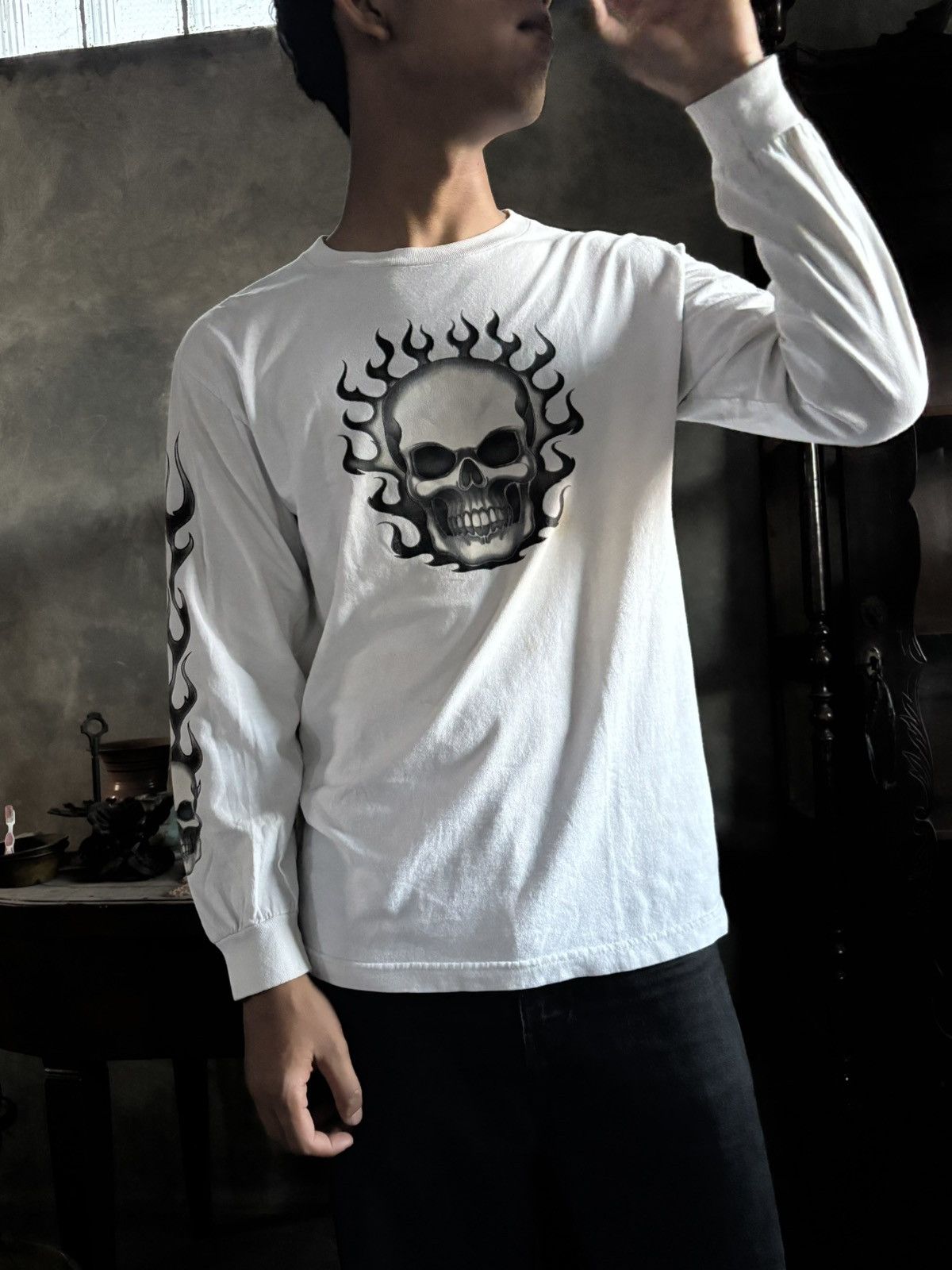 Vintage Crazy Vintage Tee Skull Y2k Longslvee White WCC💀 Size US M / EU 48-50 / 2 - 8 Thumbnail