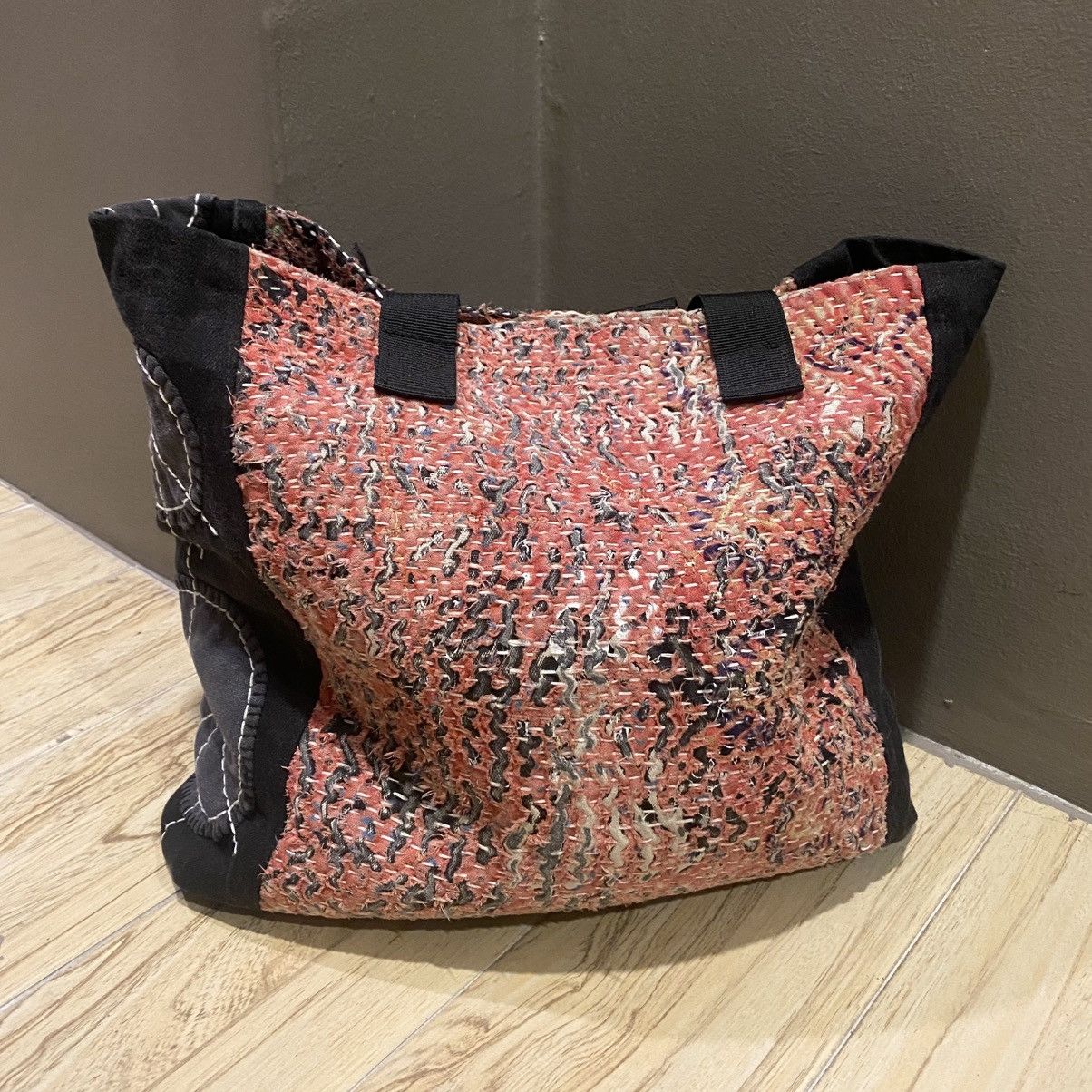 Handmade 1/1 Handstitch Sashiko Boro Natural Distressed Tote Bag Size ONE SIZE - 3 Thumbnail