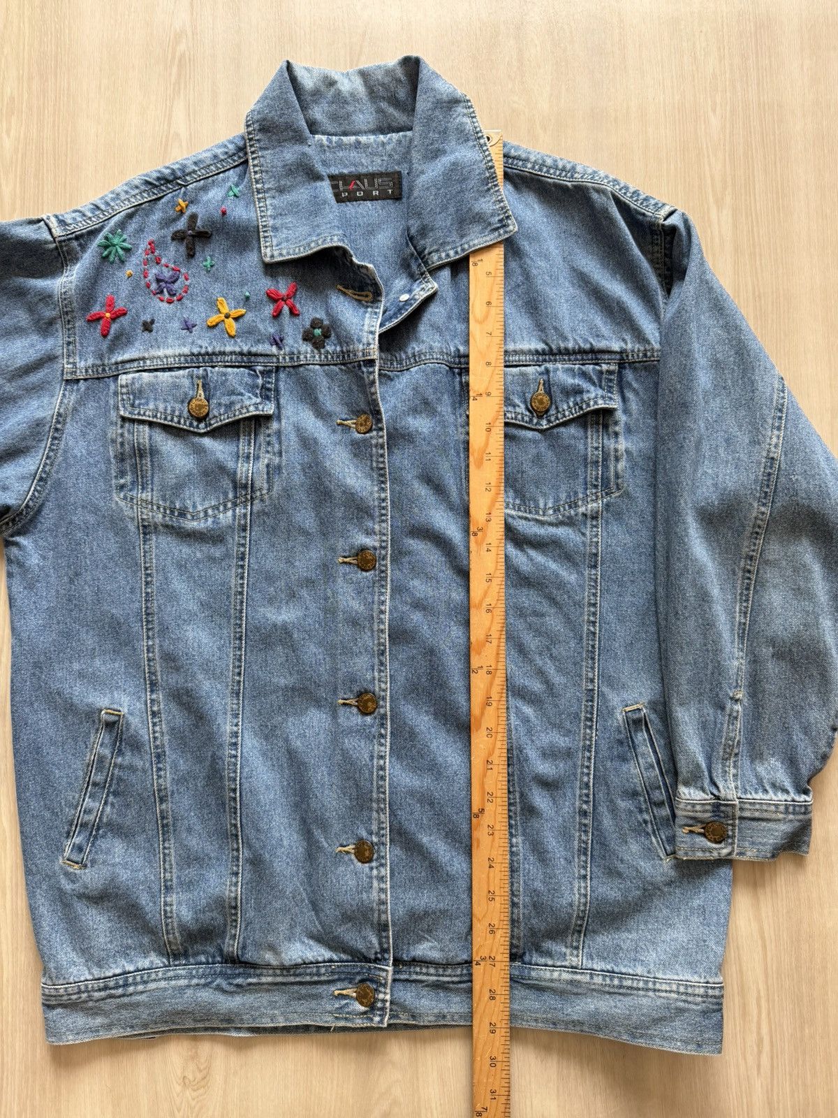 Vintage 90s Claus Sport Denim Jacket Custom Hand Embroidery Sz L Size L / US 10 / IT 46 - 4 Thumbnail