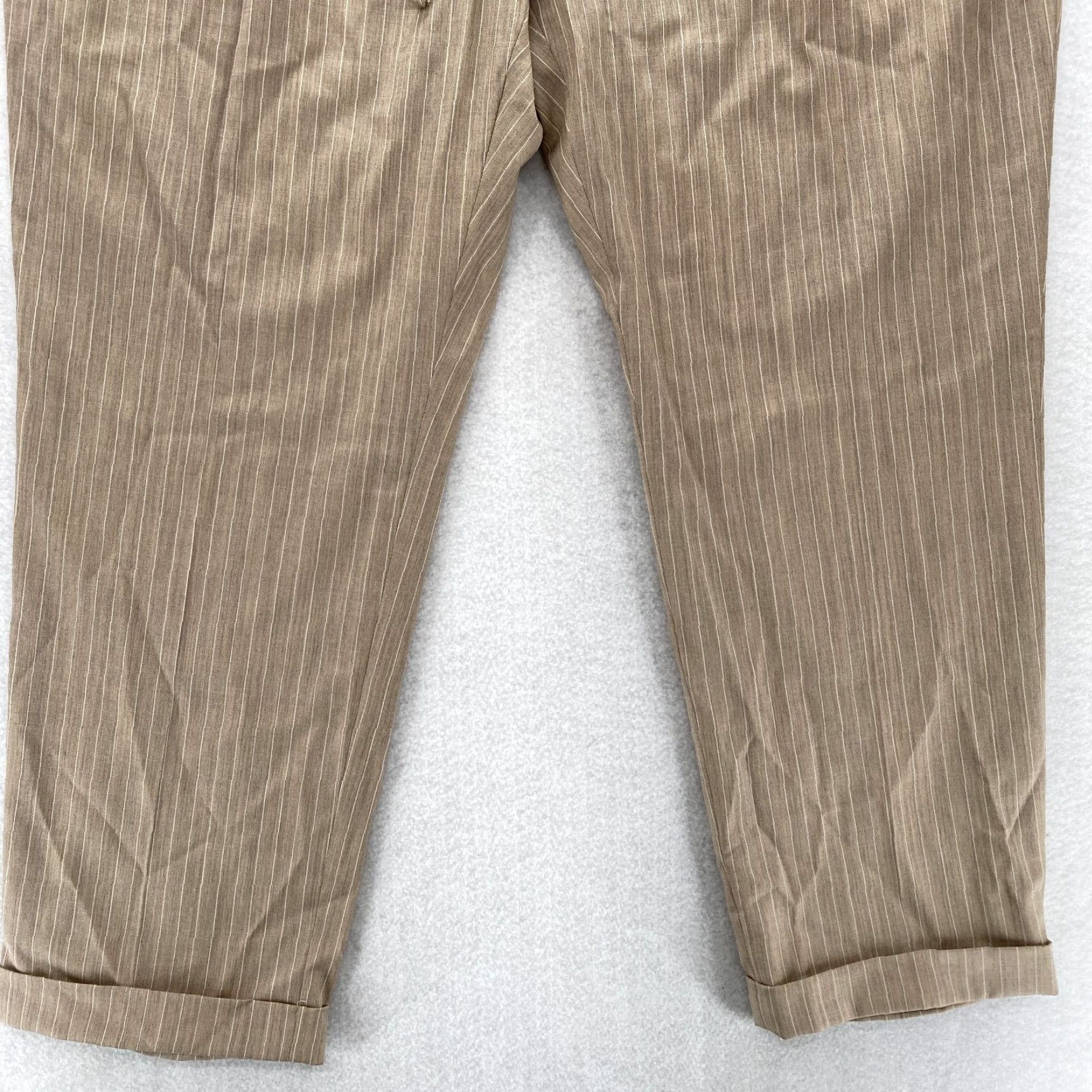 Stafford Stafford Tailored Jogger Pants Mens 44x28 Beige Striped Wool Stretch Drawstring Size US 44 / EU 60 - 3 Thumbnail