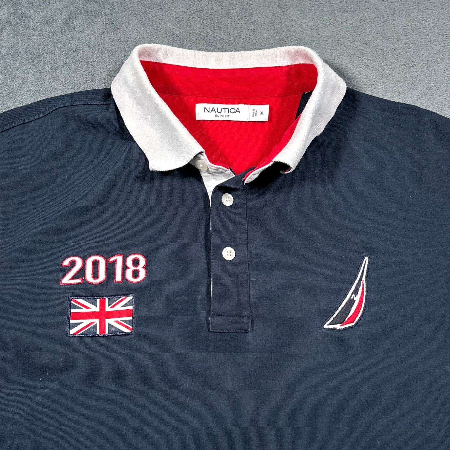 Nautica VINTAGE Nautica England Polo Shirt Men XL Navy Red White 2018 Slim Fit Union Jack Patch Size US XL / EU 56 / 4 - 4 Thumbnail