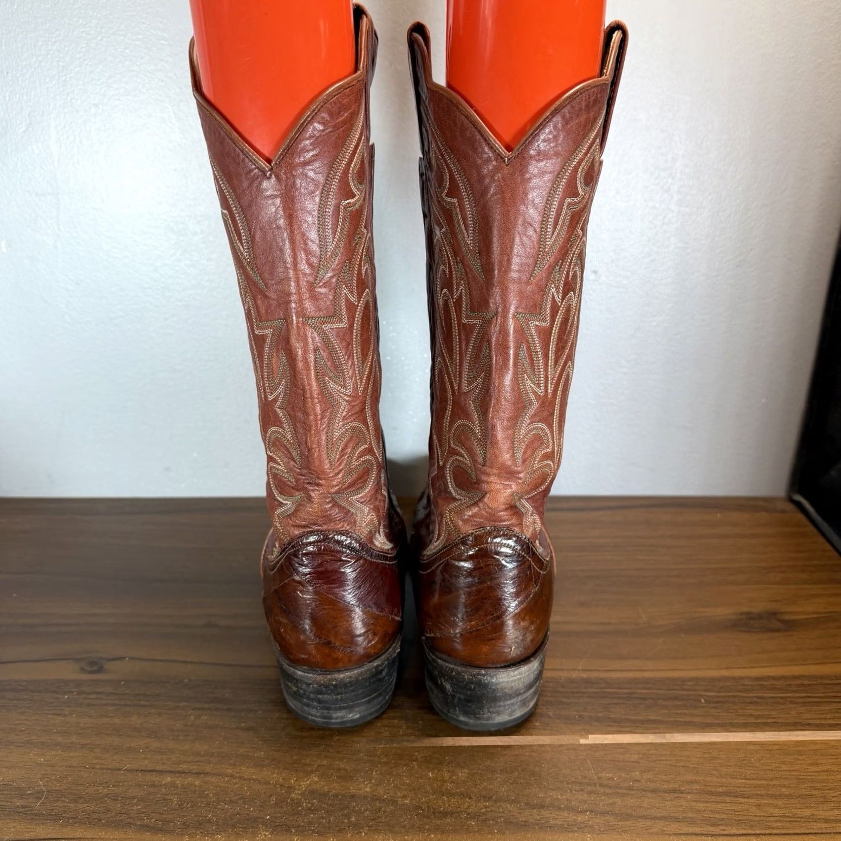 Larry Mahan Western Cowboy Leather Boots Men’s Size 8.5 Square Toe Brown Cream Overwork Men main image 2
