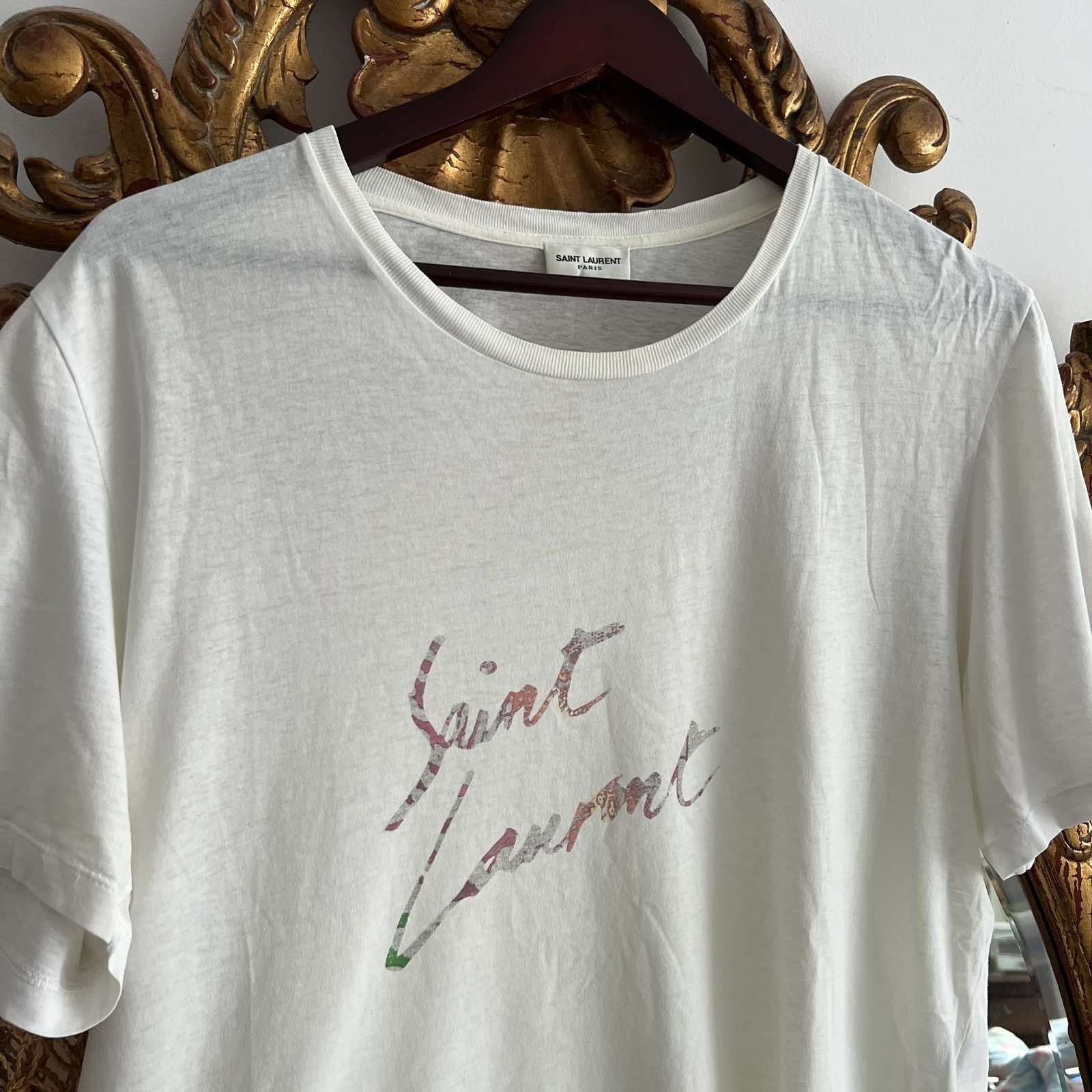 Designer × Saint Laurent Paris SAINT LAURENT Top Small White Signature Tee Size L / US 10 / IT 46 - 4 Thumbnail