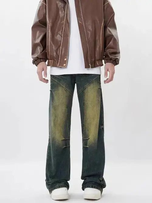 Vintage washed pleated deconstructed jeans