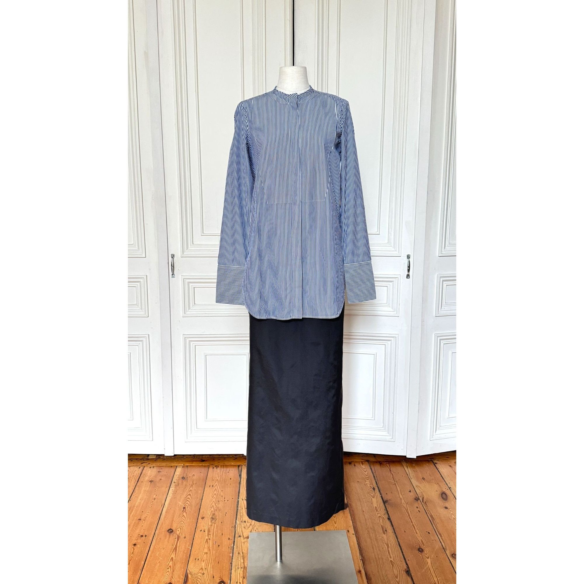 Celine Phoebe Philo Blue Striped Mandarin Collar Shirt Size S / US 4 / IT 40 - 1 Thumbnail