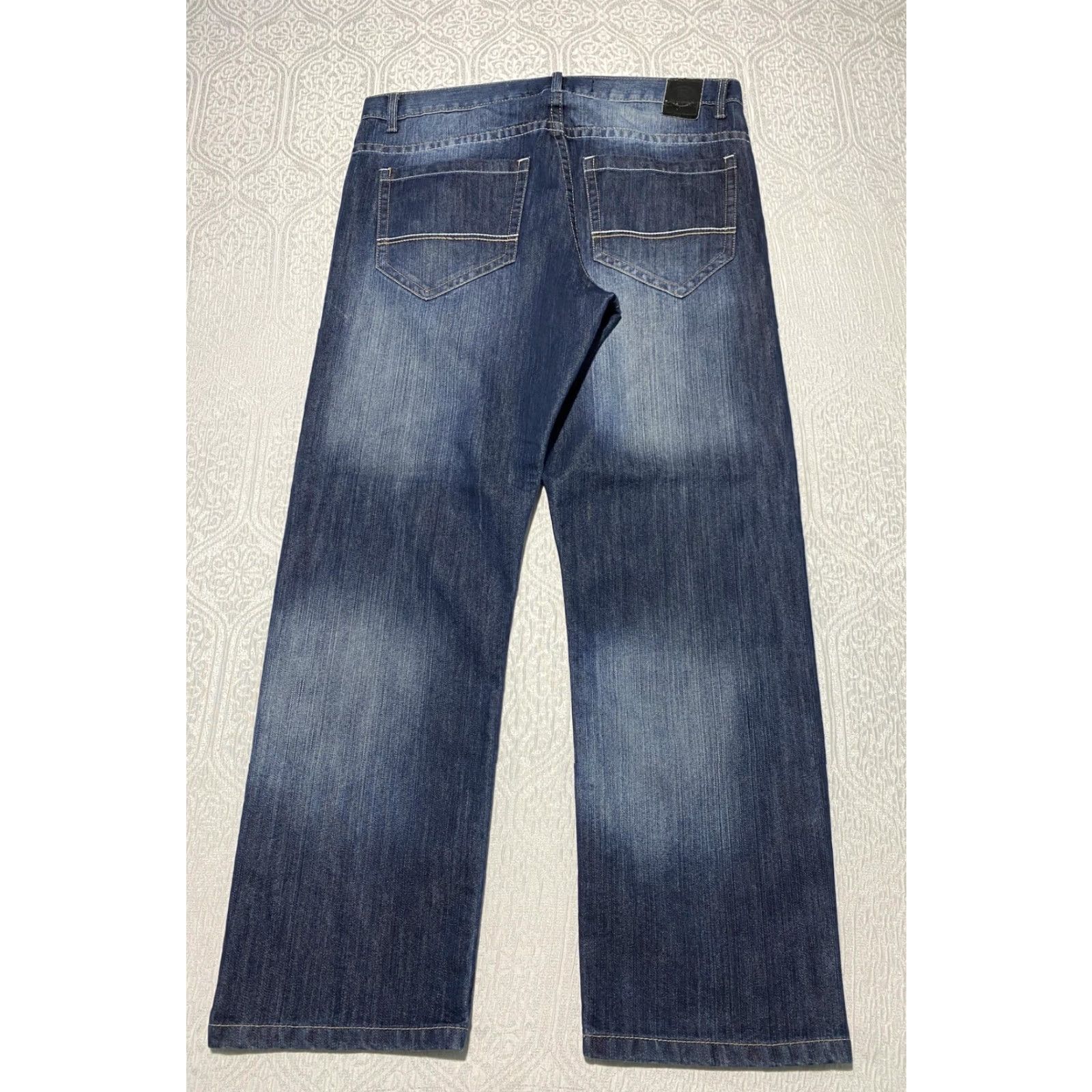 Denime MCMXCI Jeans Mens 38x32 Blue Medium Wash Straight Leg Denim 5-Pocket Logo Zip Fly Butt Patch Size US 38 / EU 54 - 3 Thumbnail