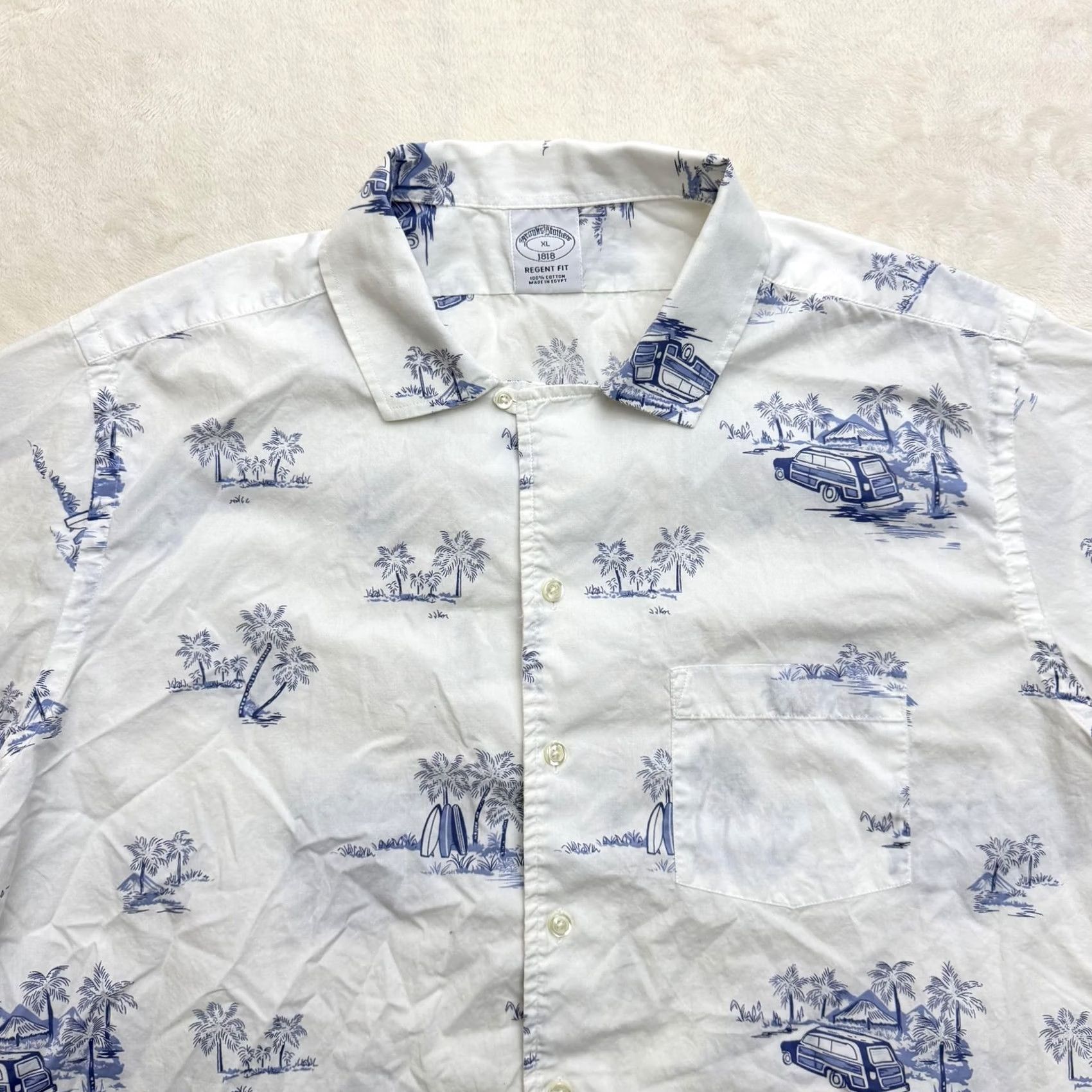 Brooks Brothers Brooks Brothers Shirt Mens XL White Blue Hawaiian Beach Print Button Front Shirt Size US XL / EU 56 / 4 - 2 Thumbnail