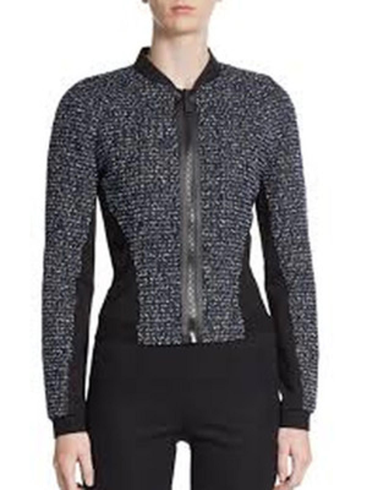 Elie Tahari Sandie Cropped Zip-Front Tweed Jacket - Sz. M