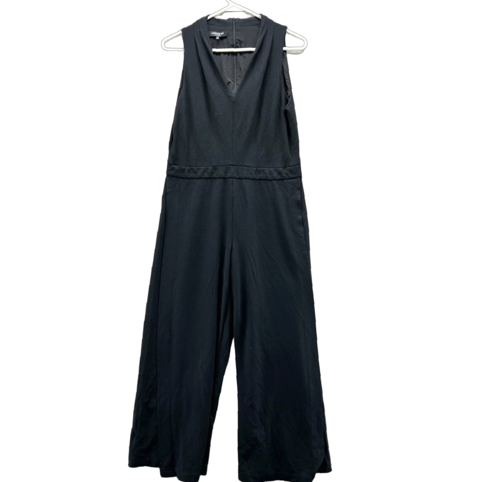 Vintage VINTAGE? No. Lafayette 148 New York Jumpsuit Womens Medium Black Sleeveless V-Neck Wide Leg Size 32" / US 10 / IT 46 - 1 Thumbnail