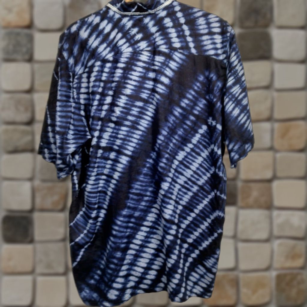 MadeMe VINTAGE Homemade Tie Dye Shirt XL Button Up Blue White Silver Metallic Hippie READ Size US XL / EU 56 / 4 - 1 Thumbnail