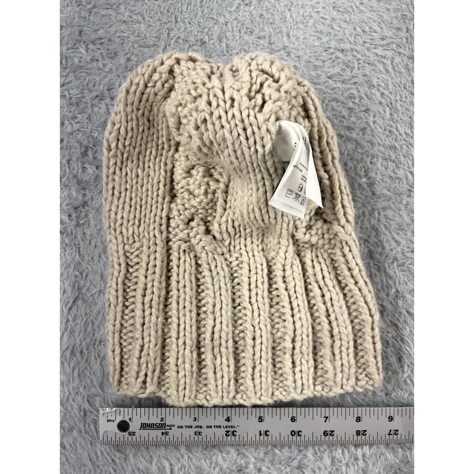 H&M H&M Beanie One Size Ivory Beige Cable Knit 100% Acrylic Ski Pom Womens Size ONE SIZE - 6 Thumbnail