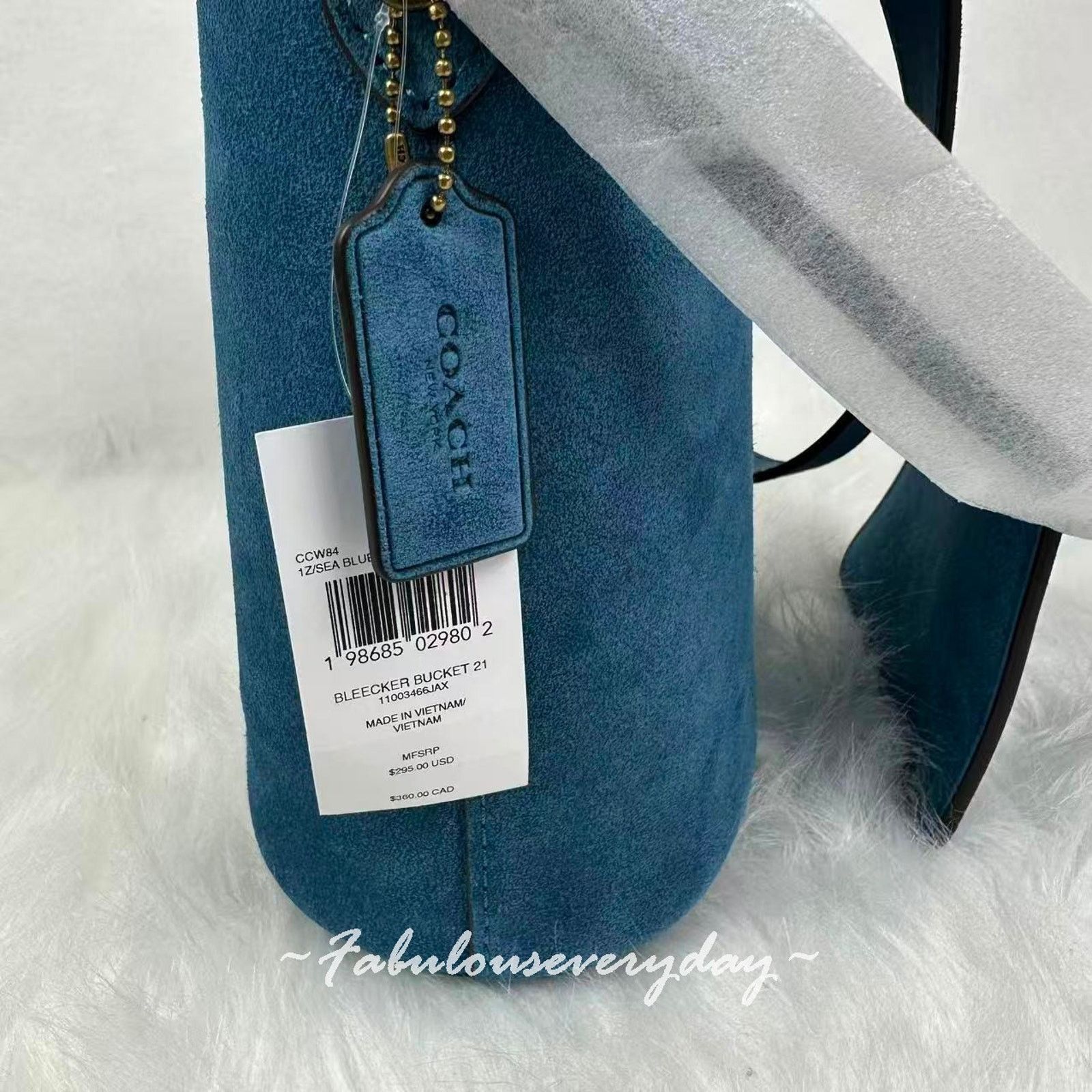 Coach Coach Bleecker Bucket Bag 21 Crossbody Suede/Brass/Sea Blue Size ONE SIZE - 6 Thumbnail