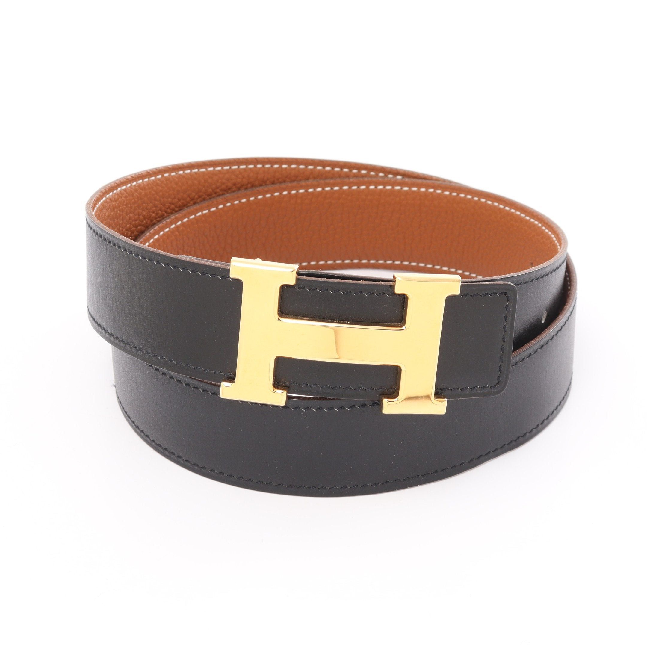 image of Hermes Constance H-Belt Belt Box Calf Togo Black Light Brown Gold Hardware Reversible □E Stamp, Wom
