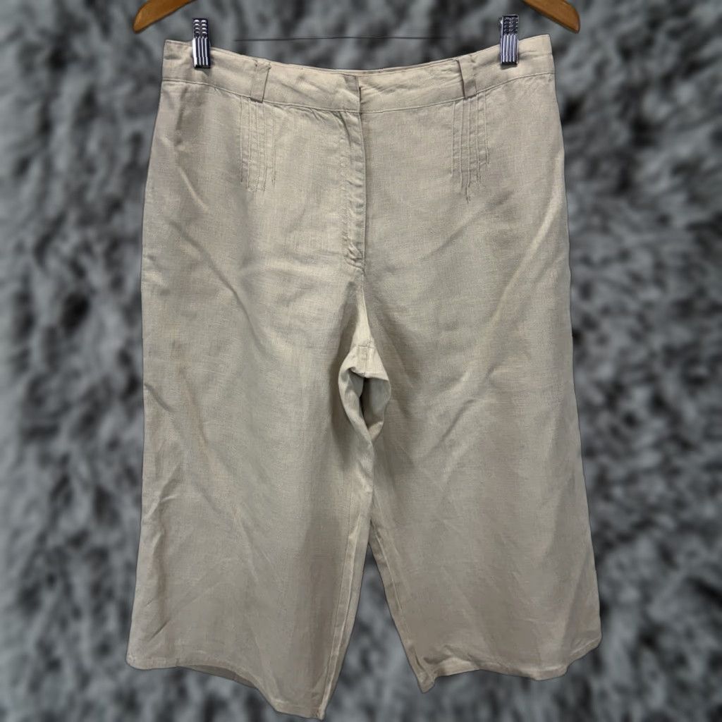Vintage Ecologie Linen Culotte Pants Women’s Sz 10 Beige Wide Leg Lined 30x18 Coastal Size 32" / US 10 / IT 46 - 1 Thumbnail