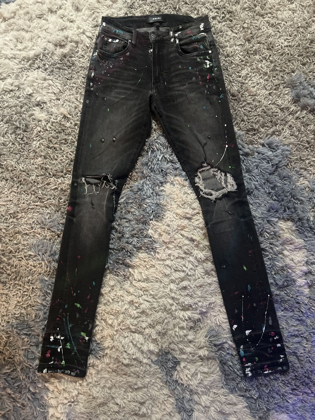 image of Amiri Splashed Ink On Jeans in Black, Men's (Size 29)