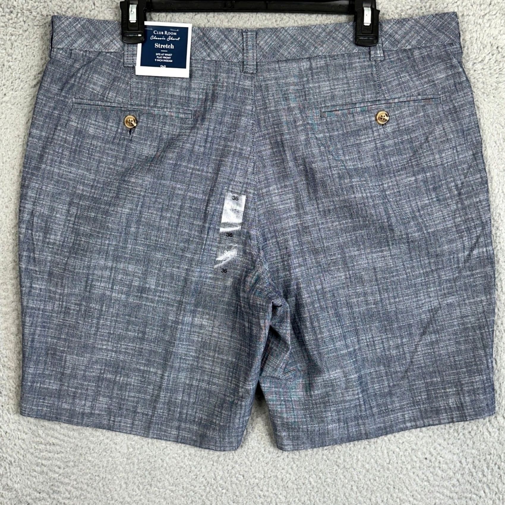 Club Room Club Room Shorts Mens 36W Blue Chino Classic Flat Front Casual Stretch Breathable Lightweight Pockets" Size US 36 / EU 52 - 2 Thumbnail