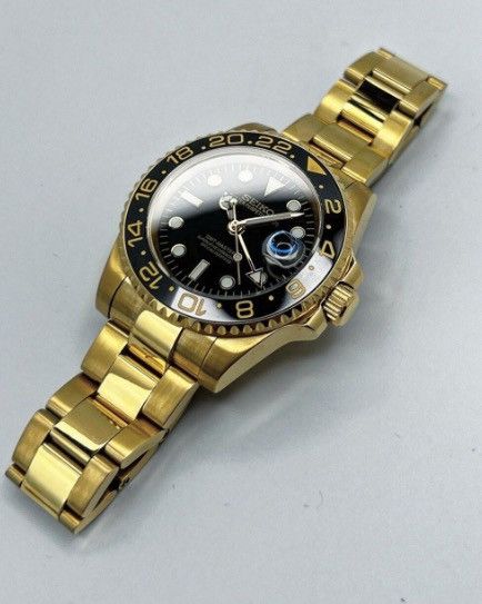 Japanese Brand Seiko Mod GMT-Master 2 Black Dial Oyster Bracelet Gold Watch Size ONE SIZE - 3 Thumbnail