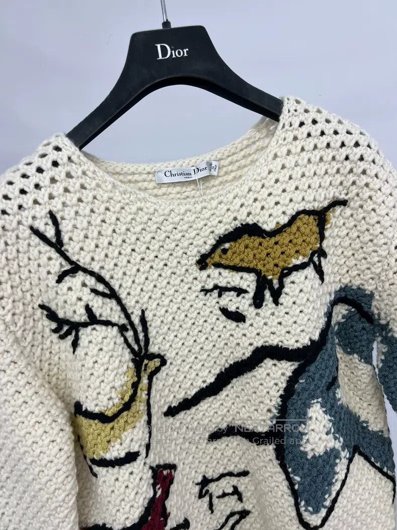 Dior Dior White hollow animal hook knitted sweater Size XS / US 0-2 / IT 36-38 - 3 Thumbnail