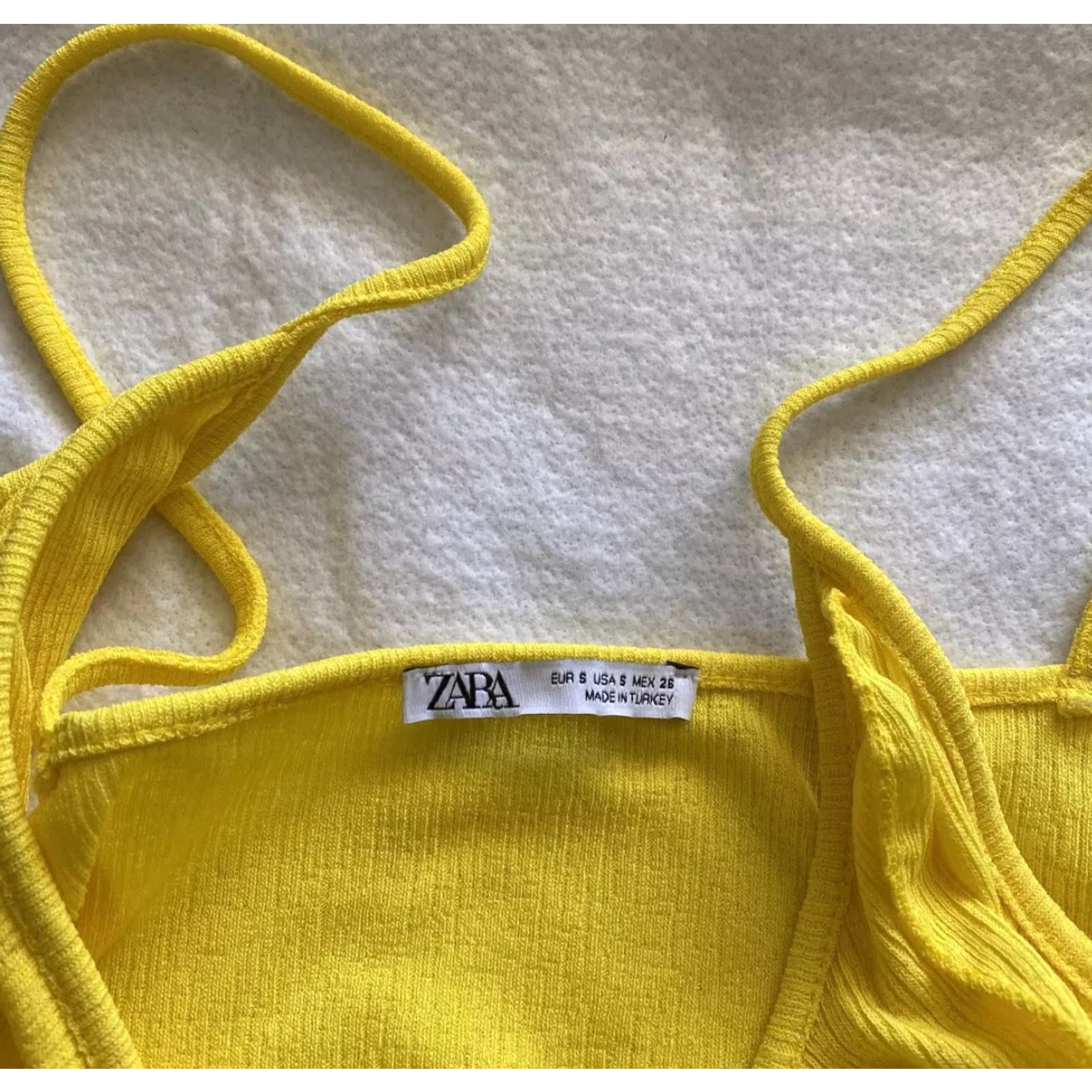 Zara Zara Dress Women’s Size Small Yellow Knit Sleeveless Spaghetti Strap Knee Length Square Neck Pullover Casual Cotton Blend Fit & Flare Womens Size S / US 4 / IT 40 - 3 Thumbnail